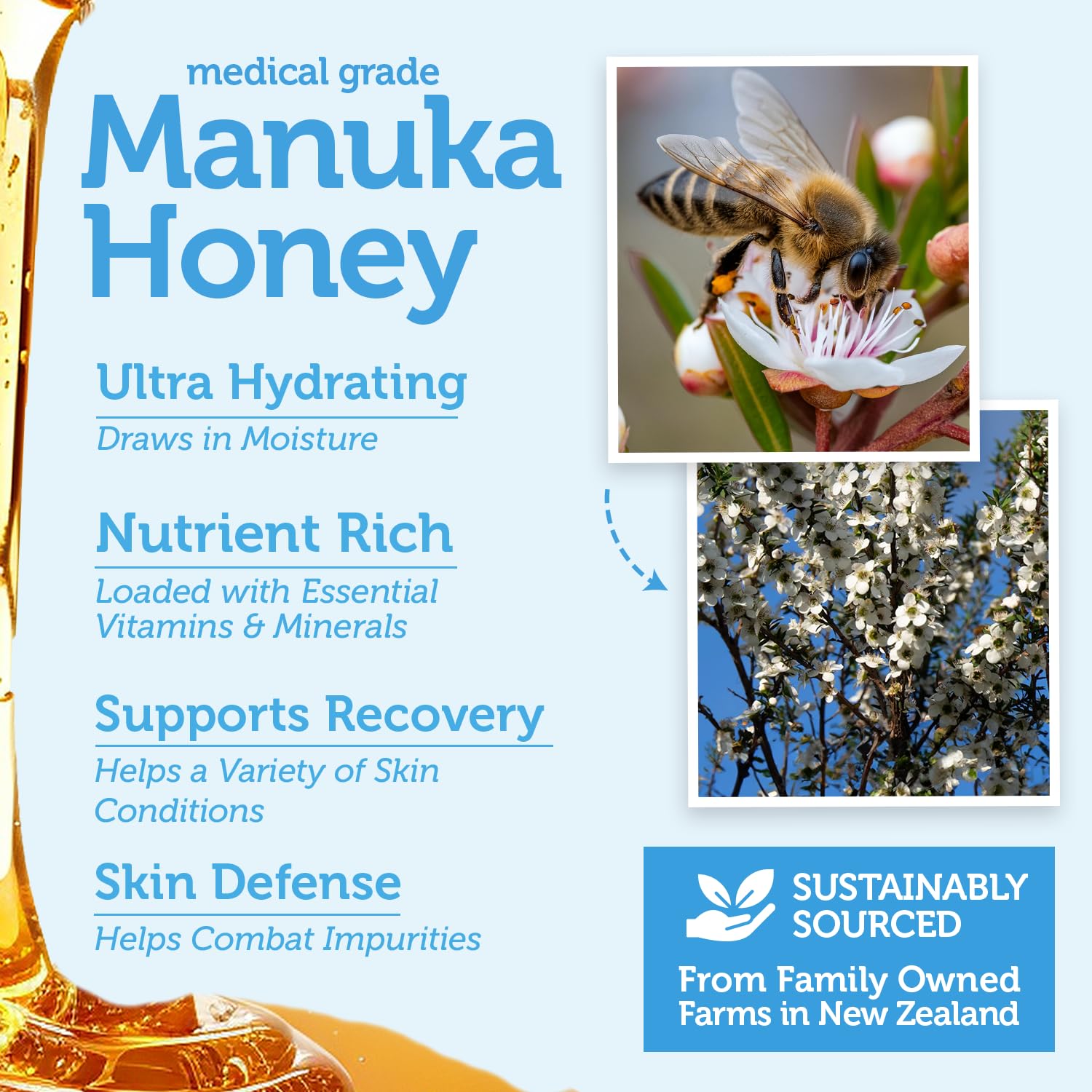 Era Organics ingredient label close-up, showcasing Manuka honey and calming botanicals