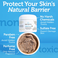 Era Organics open jar revealing creamy honey scrub, indicating moisturizing benefits