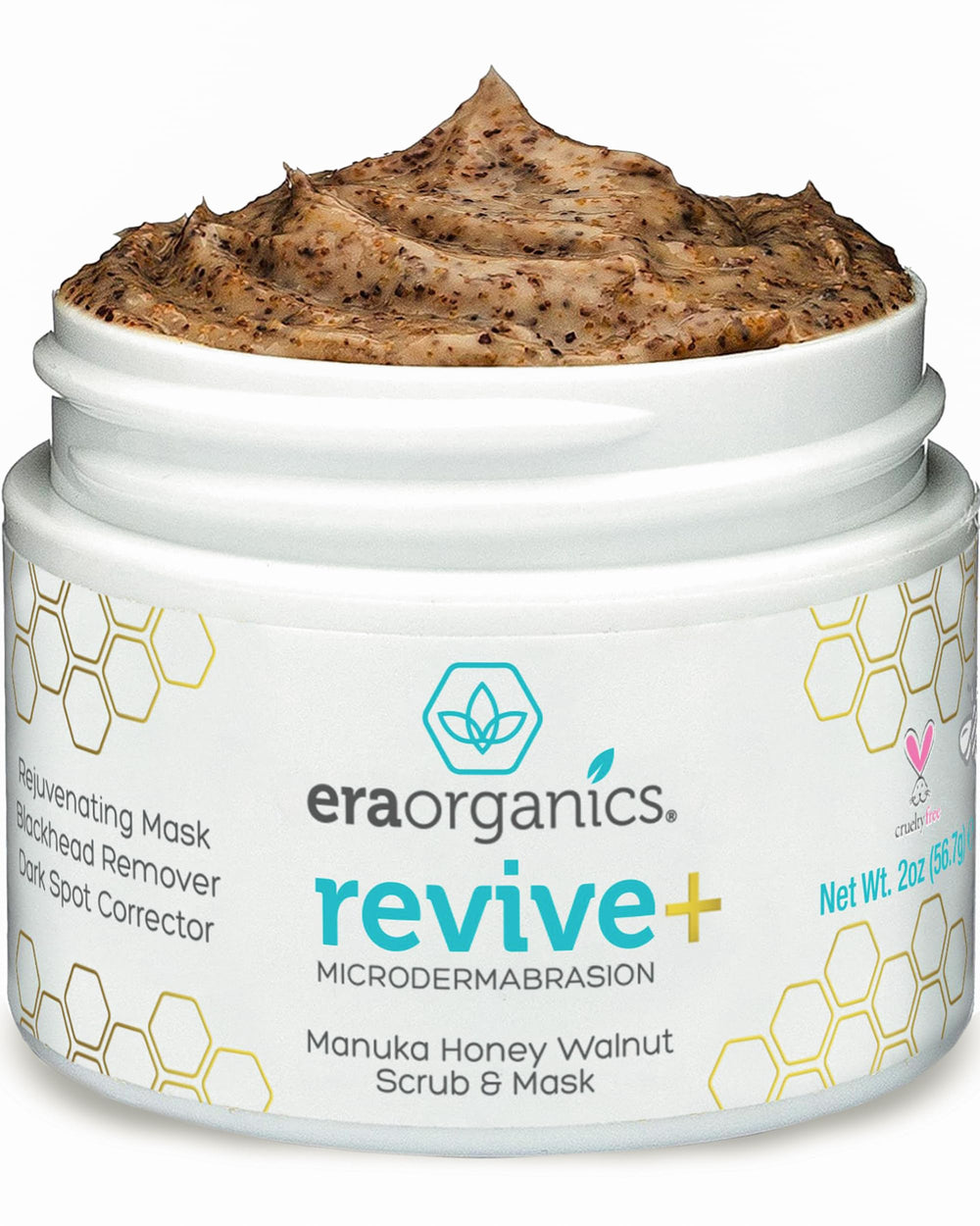 Era Organics scrub on bathroom vanity in lifestyle scene, suggesting daily skincare ritual
