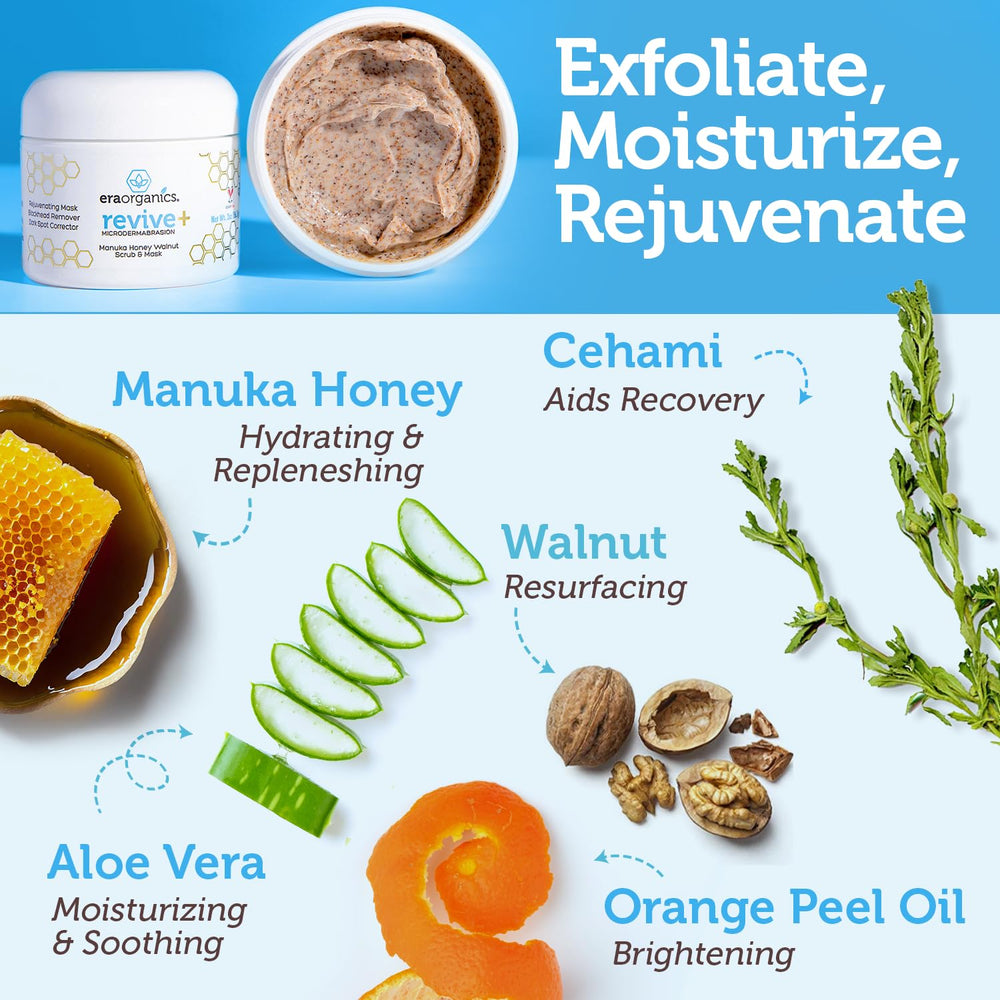 Era Organics close-up texture of Manuka honey exfoliant, showing gentle granular polish