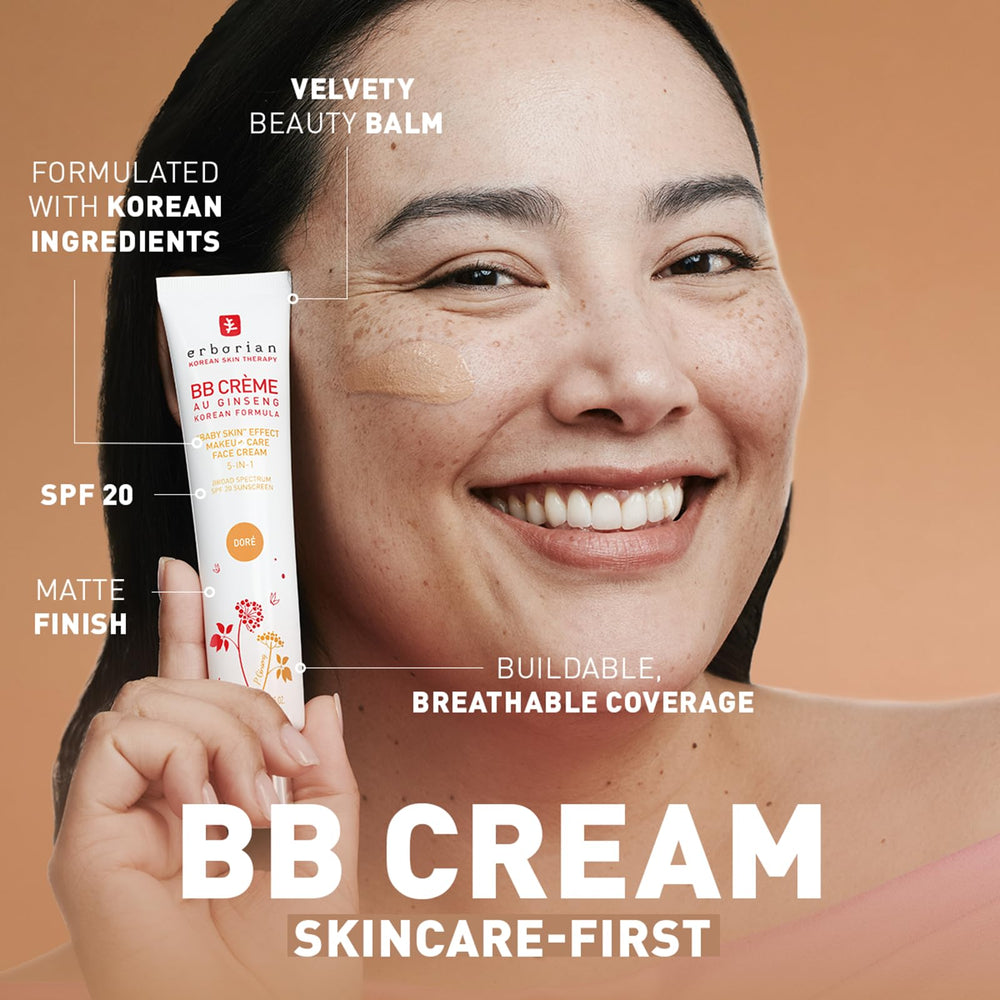 Erborian BB Cream Doré texture swatch demonstrating blendable, soft matte finish benefit