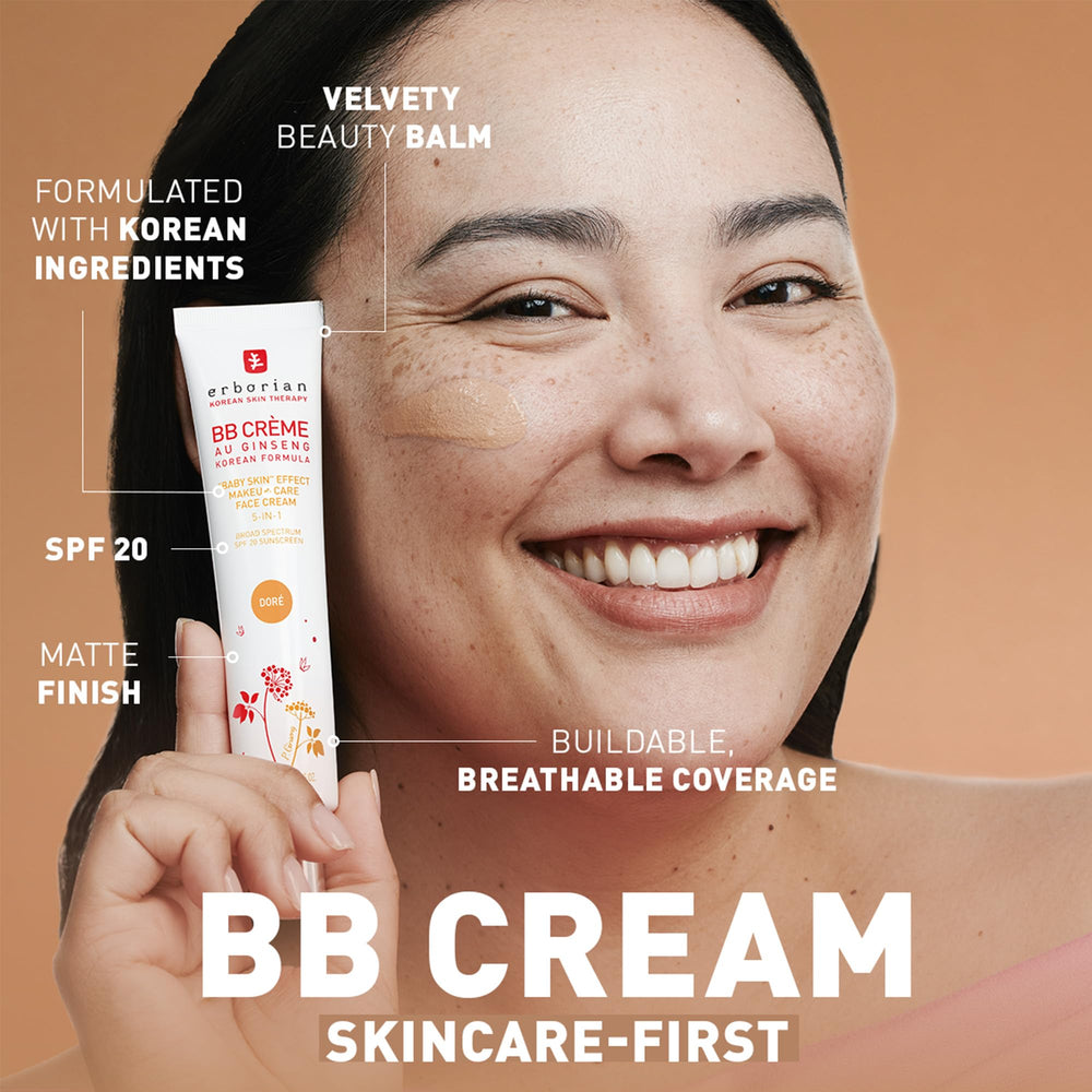 Erborian creamy BB texture swipe illustrating smooth blendability benefit