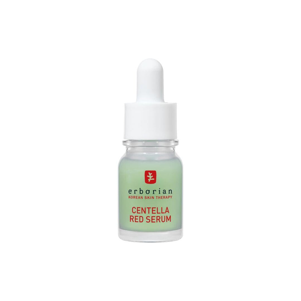 Erborian Centella Red Serum front packaging shows compact travel-friendly bottle and calming benefits