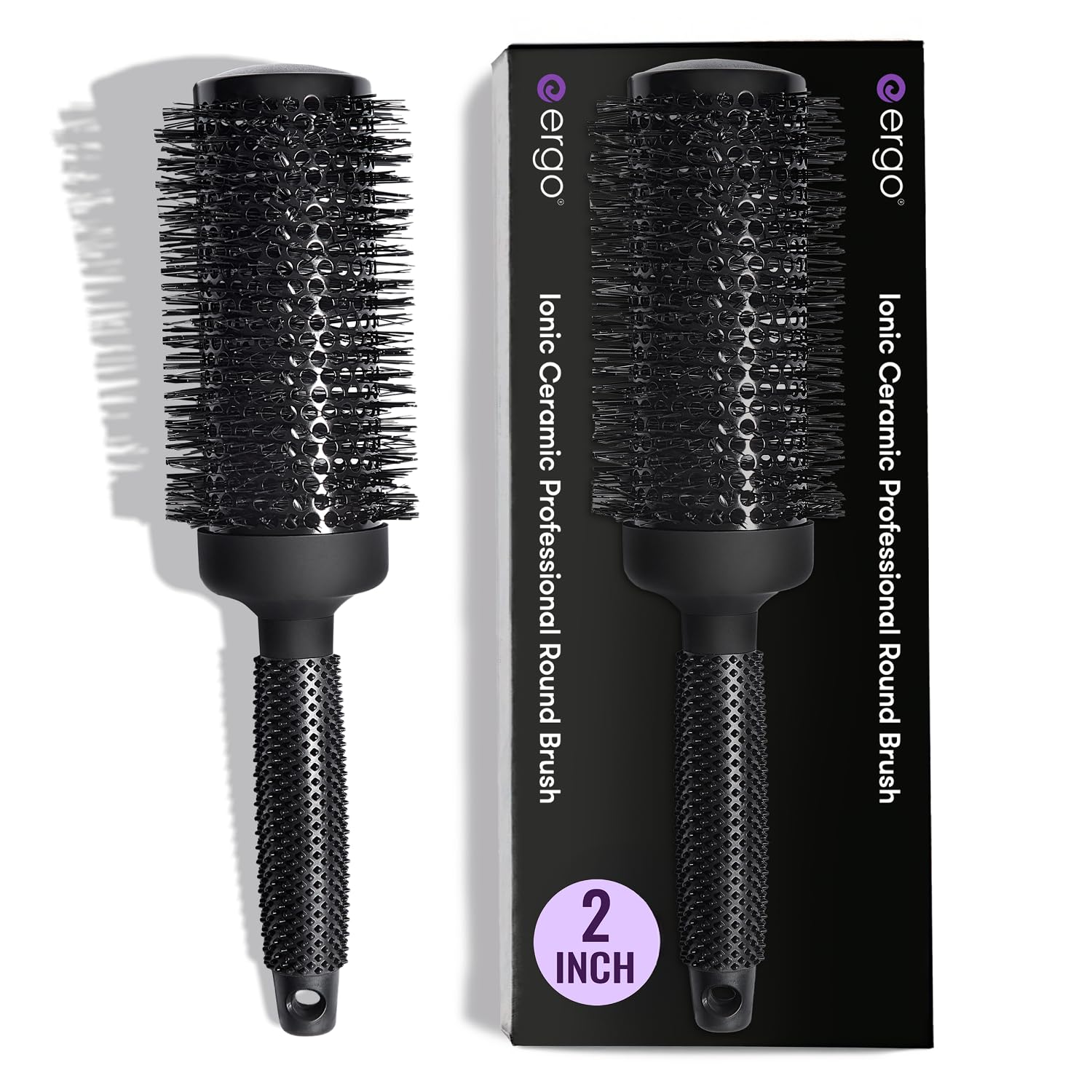 ergo front view of round brush shows salon-ready design and easy handling