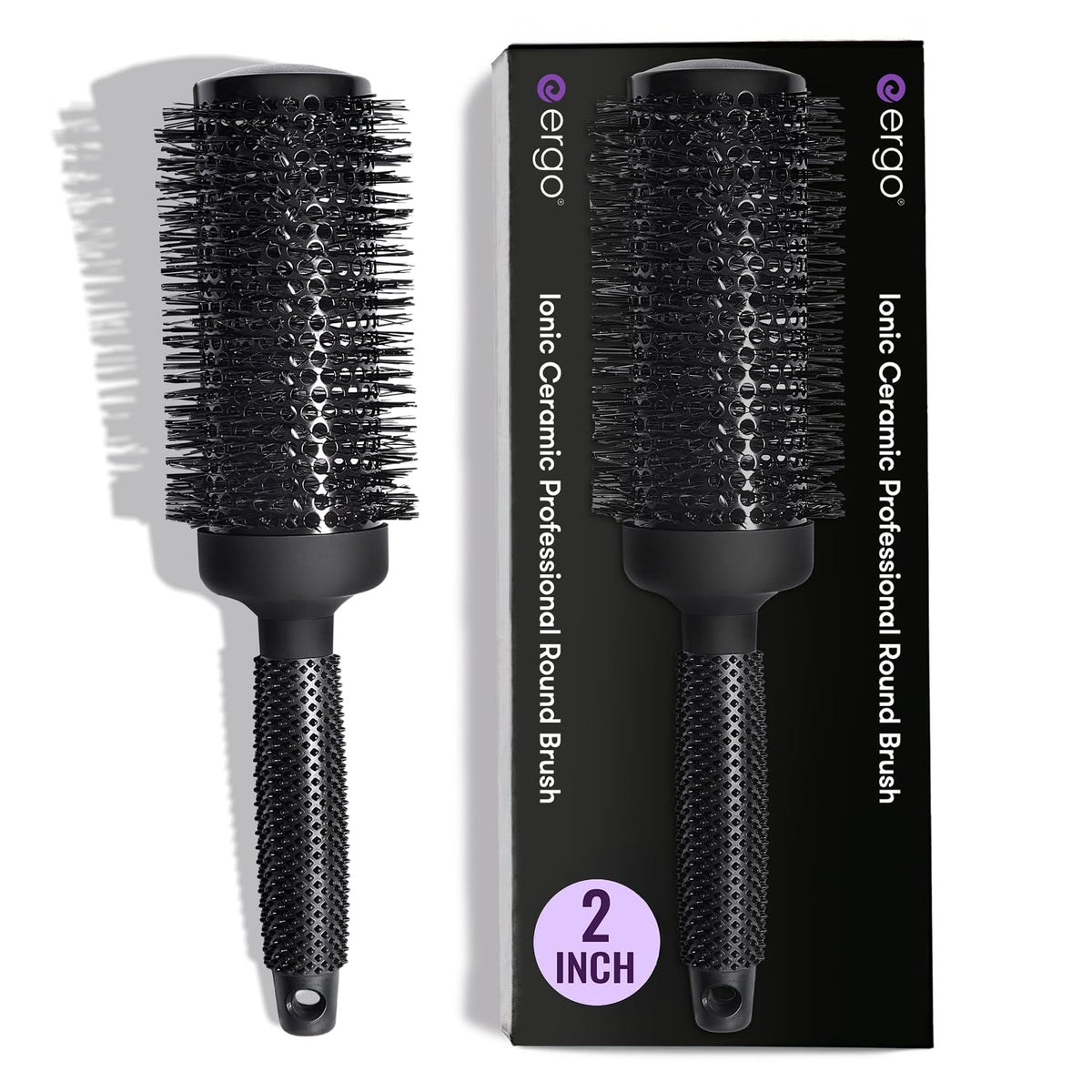 ergo front view of round brush shows salon-ready design and easy handling