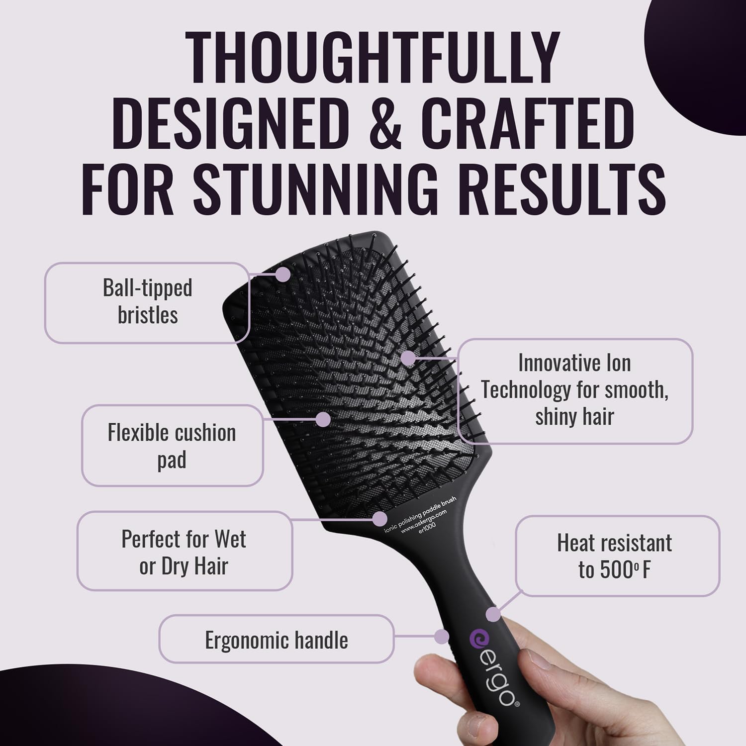 ergo brush cushion detail showing flexible pad for gentle detangling
