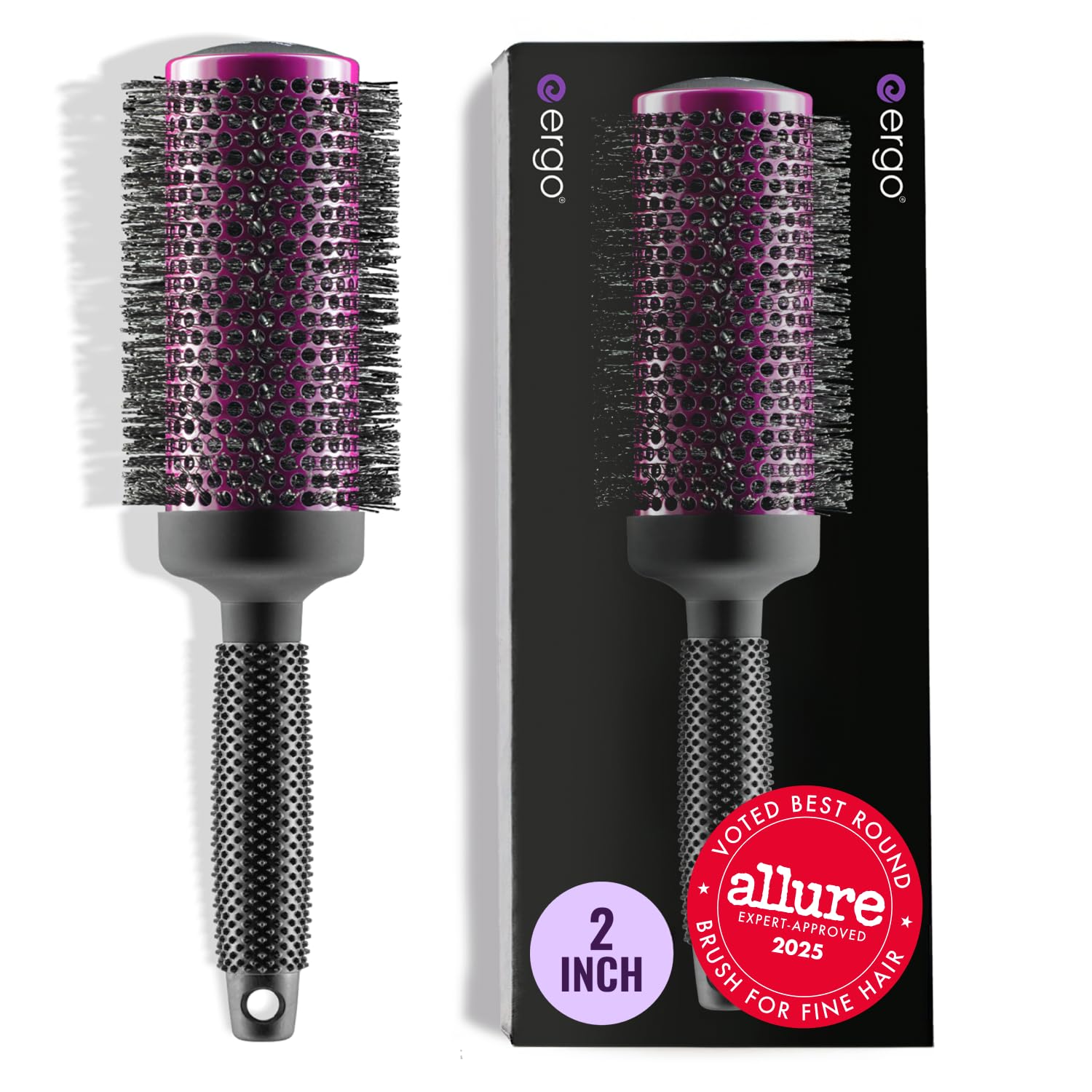 ergo front view 2-inch round brush showing full design and salon-quality styling benefits