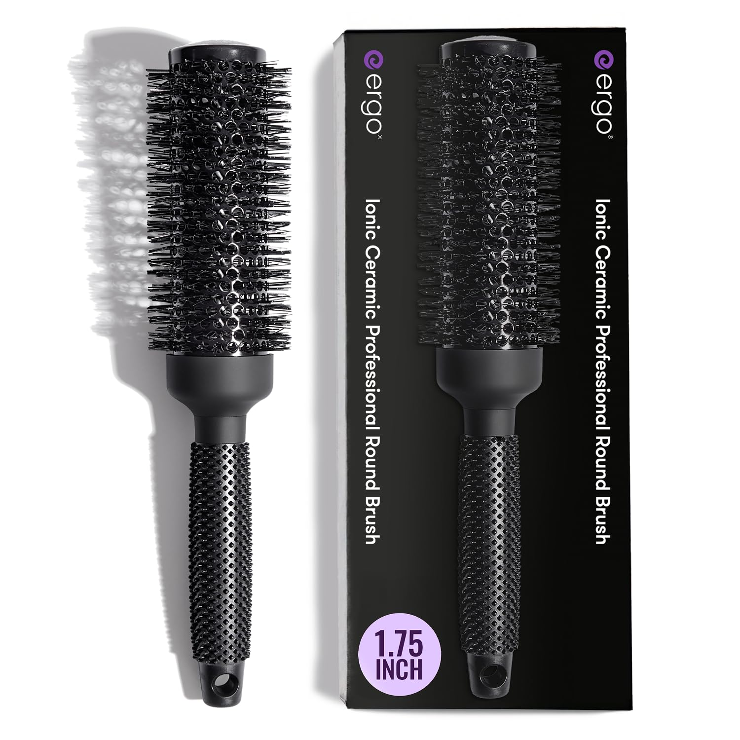 ergo front view round brush showing full shape and salon finish benefit