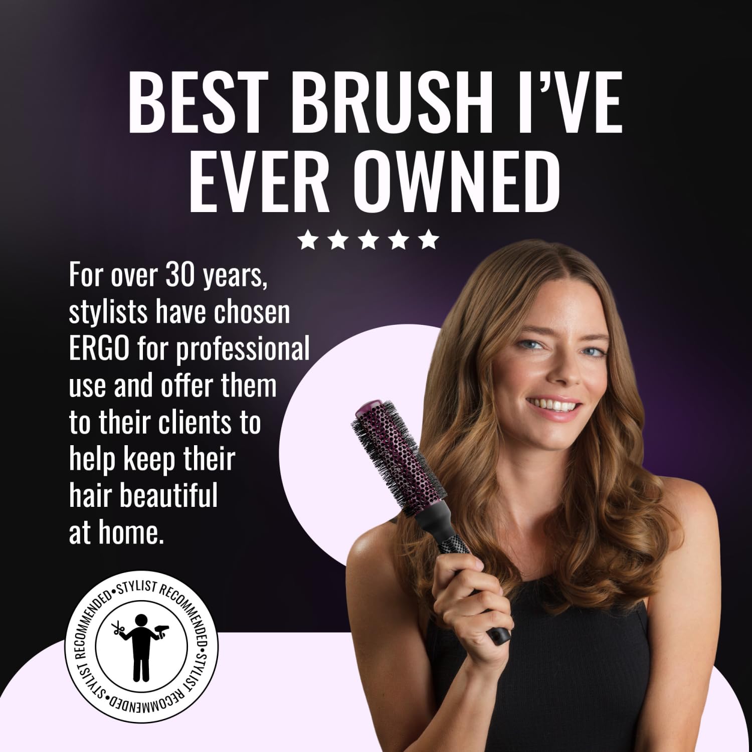 ergo in use blow drying long hair creating volume and smooth finish