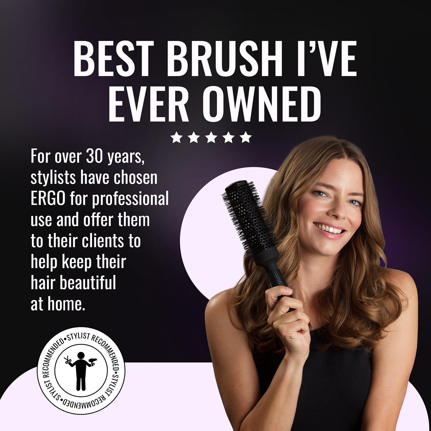 ergo brush in use during blow-dry creating volume and smoothness benefit