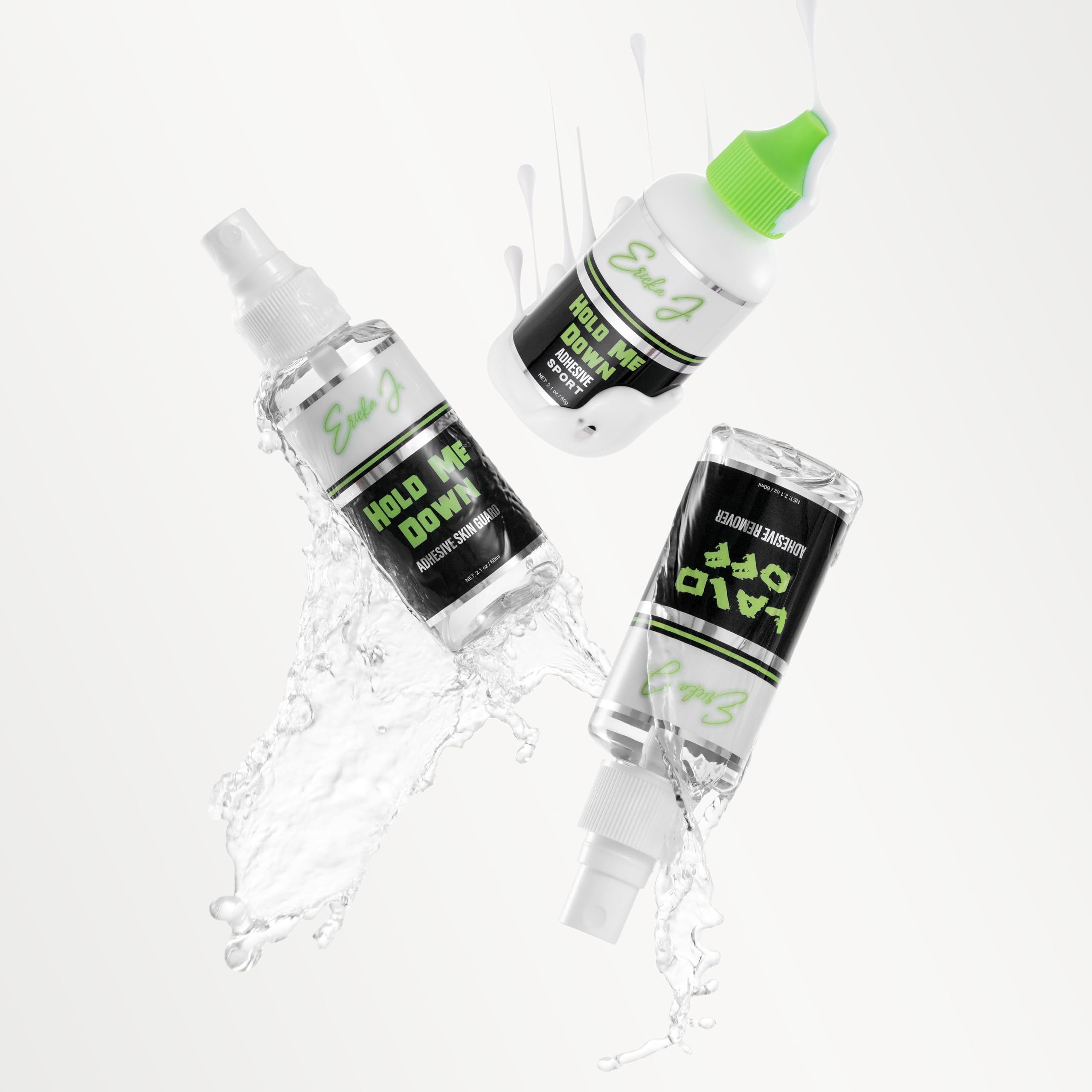 Ericka J Hold Me Down adhesive bottle detail demonstrating waterproof strong hold
