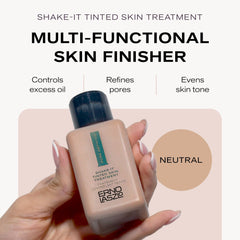 Erno Laszlo dual-phase bottle shaken to mix pigment showing activation benefit for even tint