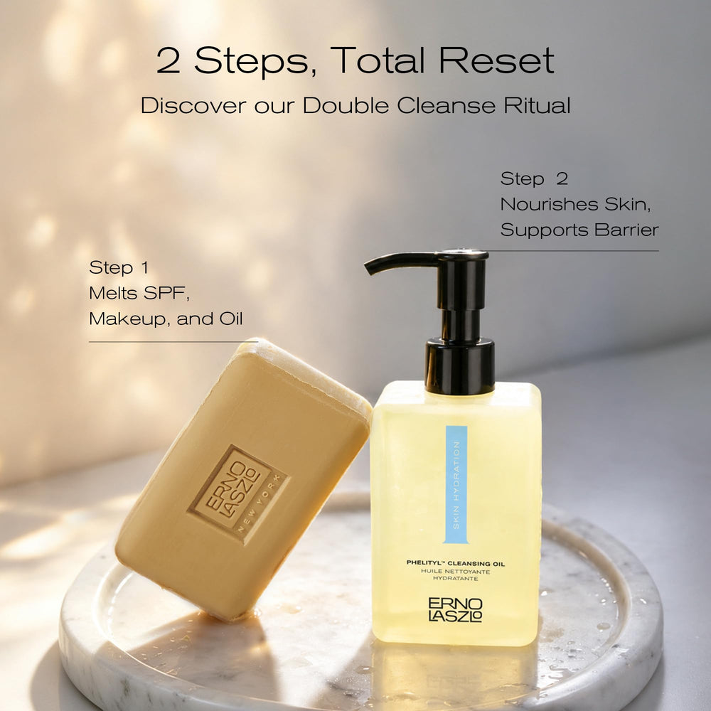 Erno Laszlo plastic-free packaging, emphasizes sustainable, low-waste benefit