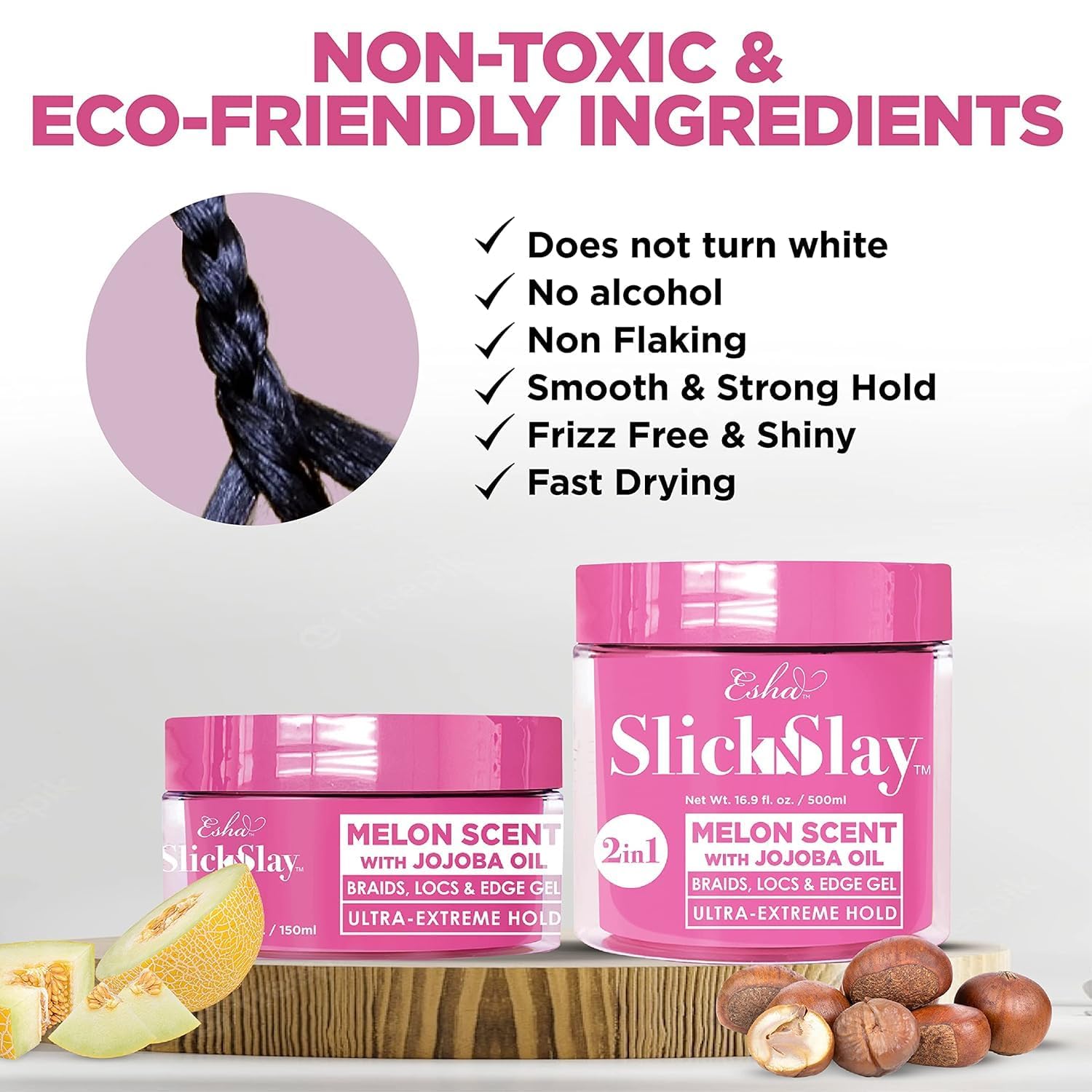 Esha Slick N Slay open jar showing creamy gel for easy application