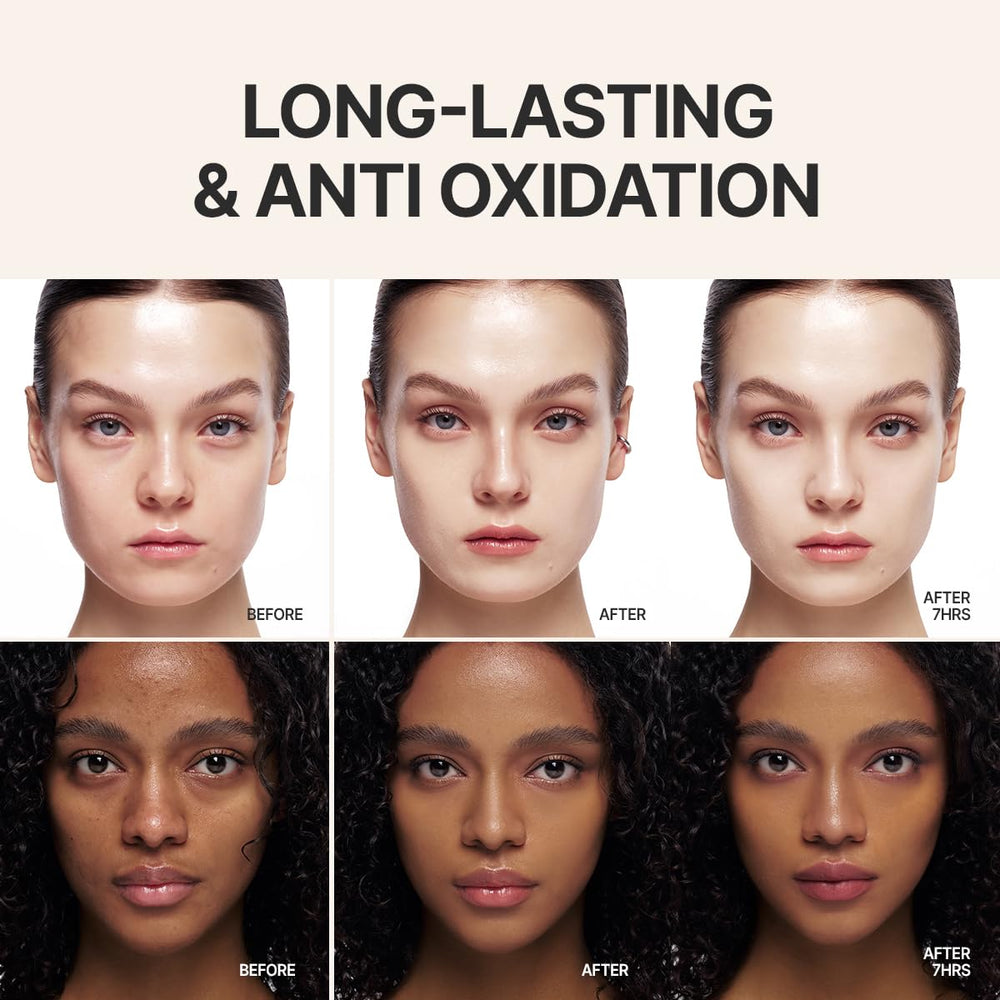 Espoir application before and after on cheek showing buildable coverage benefit
