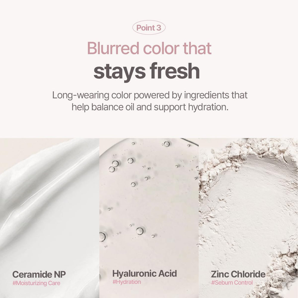 Espoir before and after cheeks showing visible pore-blur and even tone