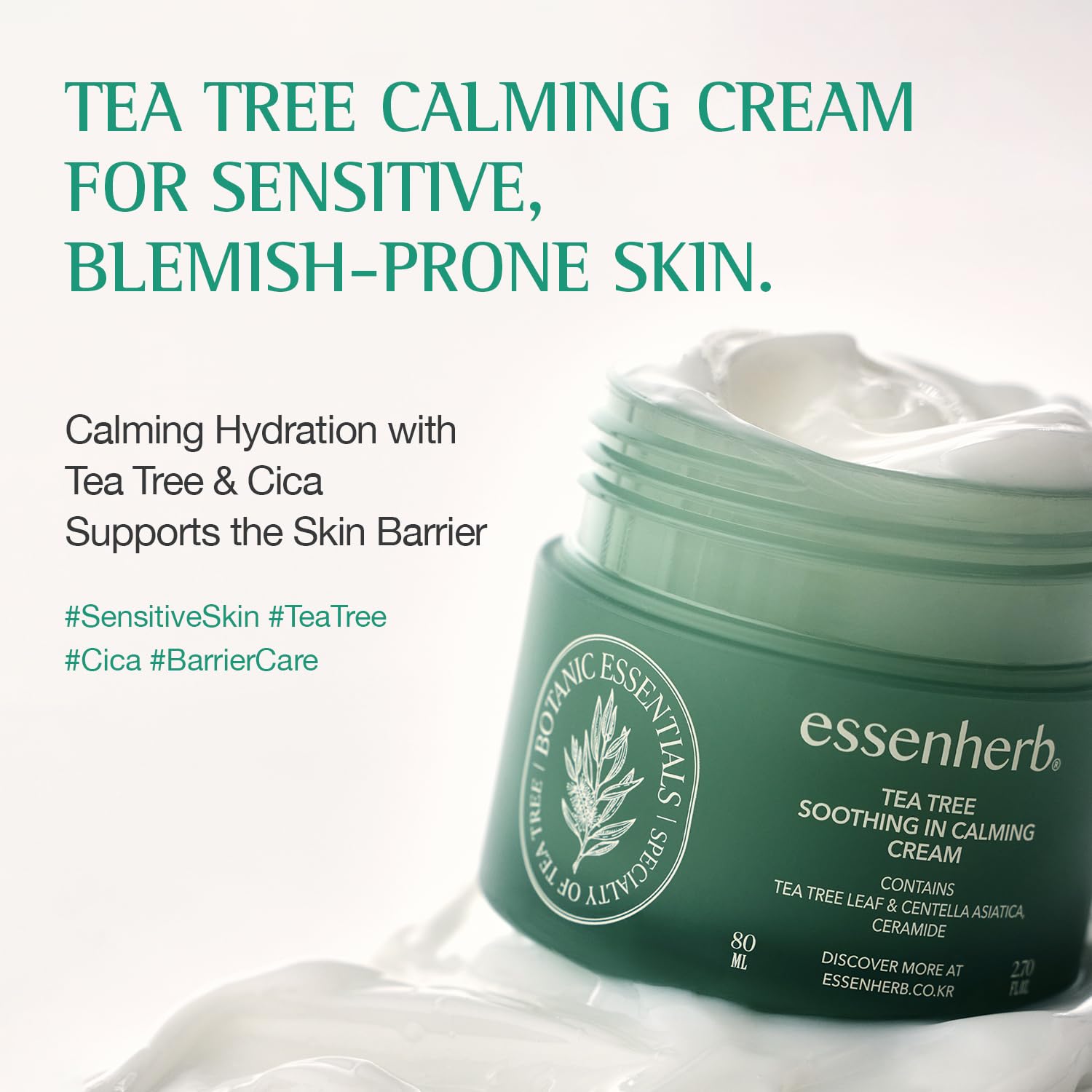 ESSENHERB nighttime routine scene showing calming moisturizer supporting barrier repair