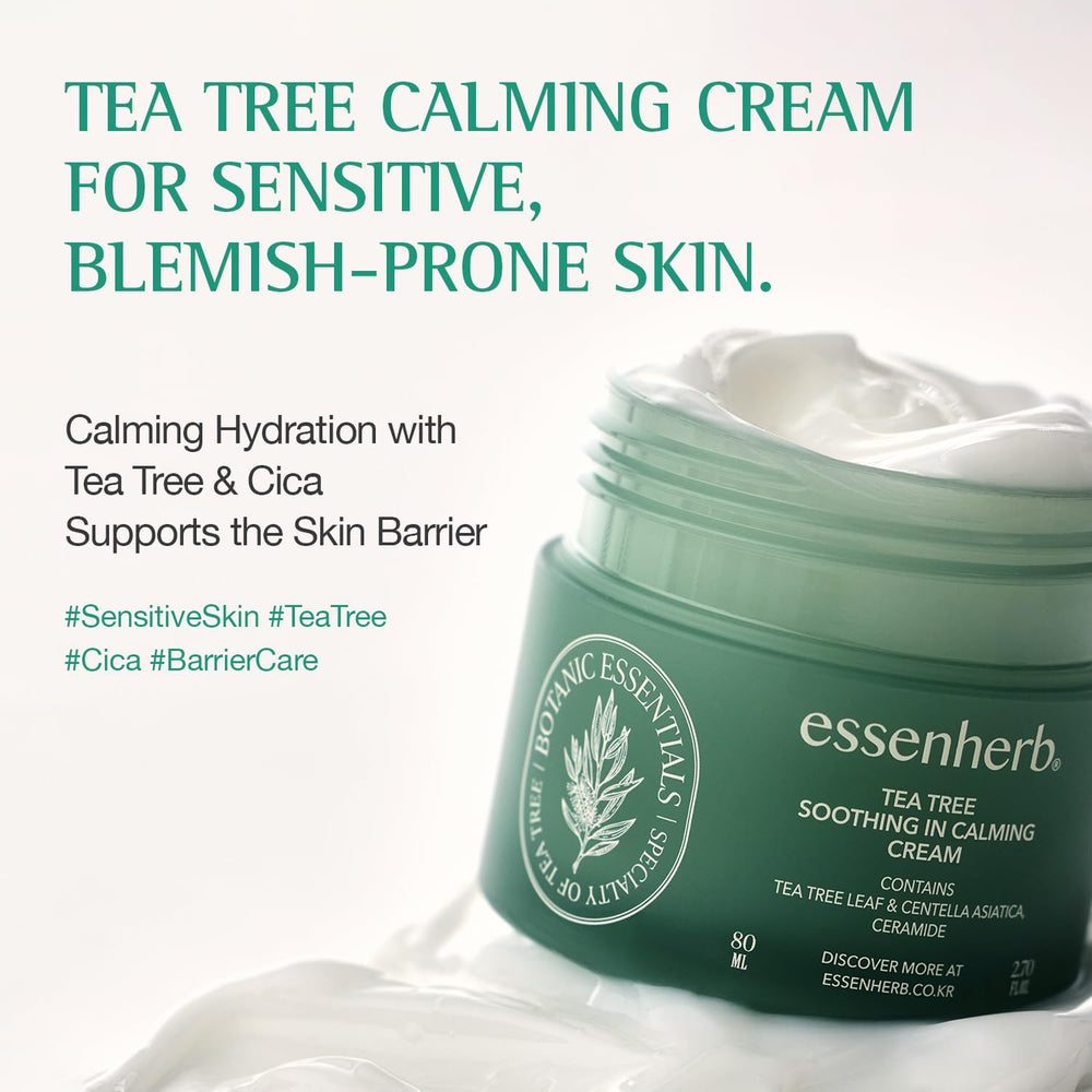 ESSENHERB nighttime routine scene showing calming moisturizer supporting barrier repair