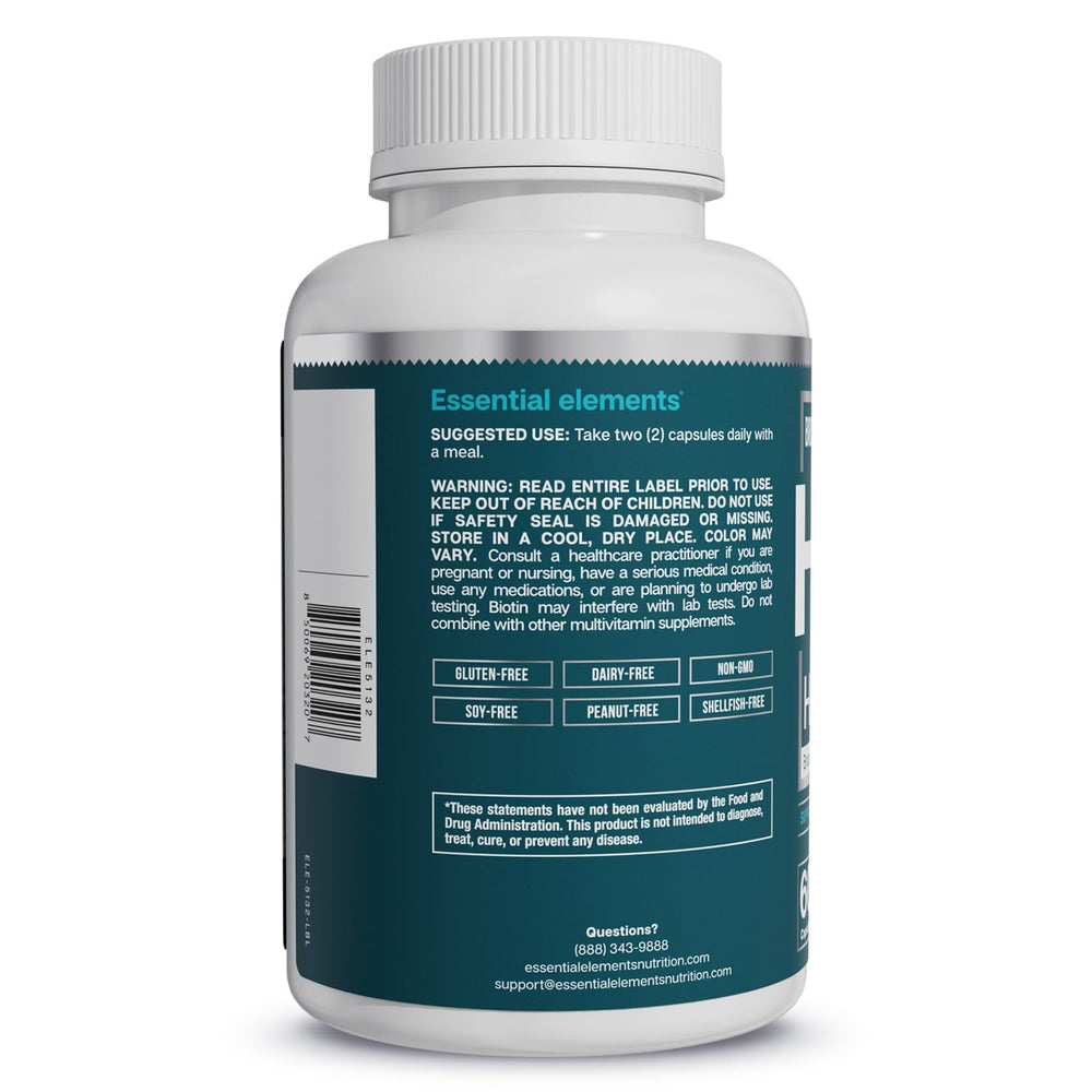 Essential Elements supplement label and nutrition facts for transparency