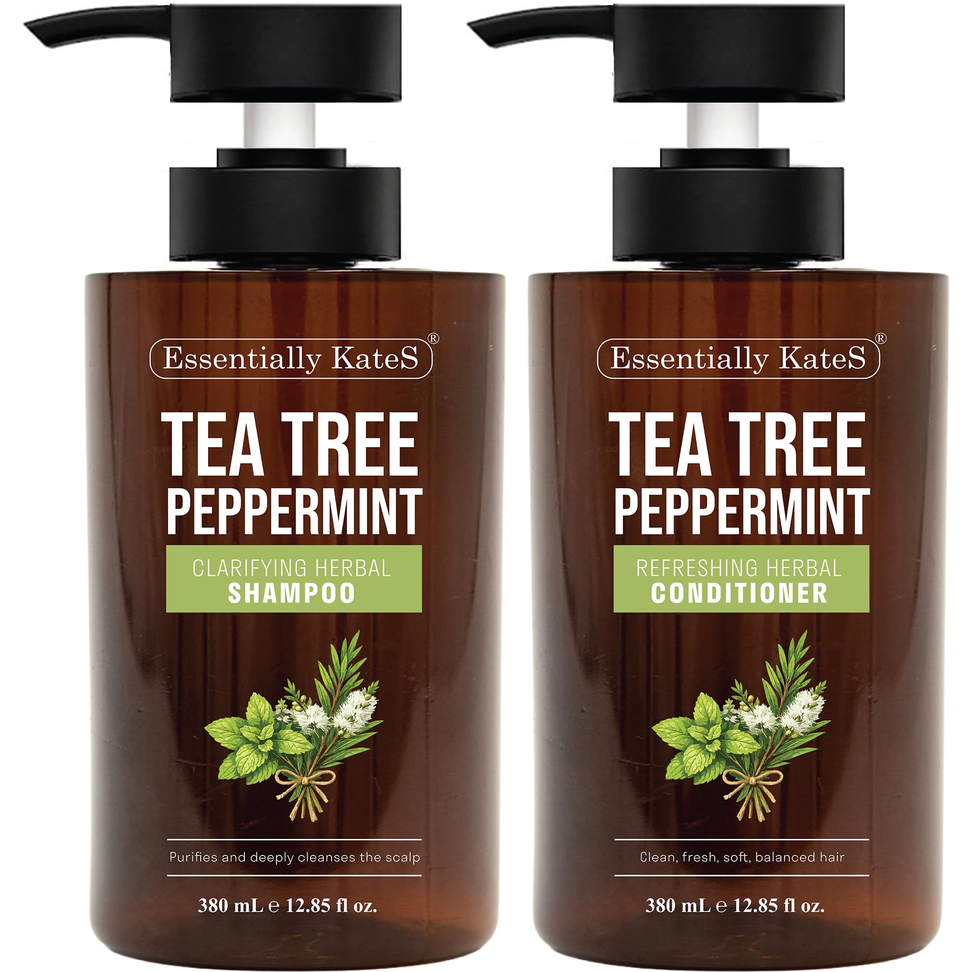 Essentially KateS front packaging duo showing both shampoo and conditioner and clear product benefit