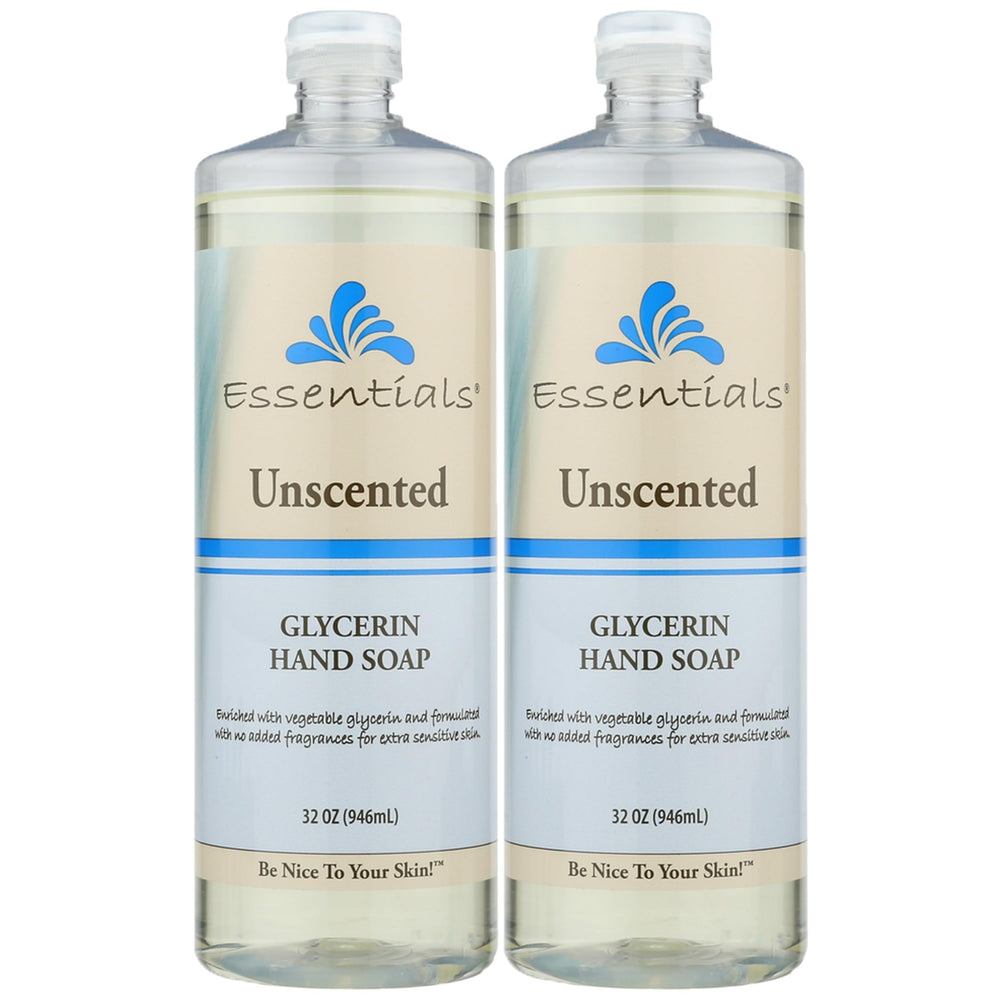Essentials front packaging showing unscented refill and moisturizing glycerin benefit