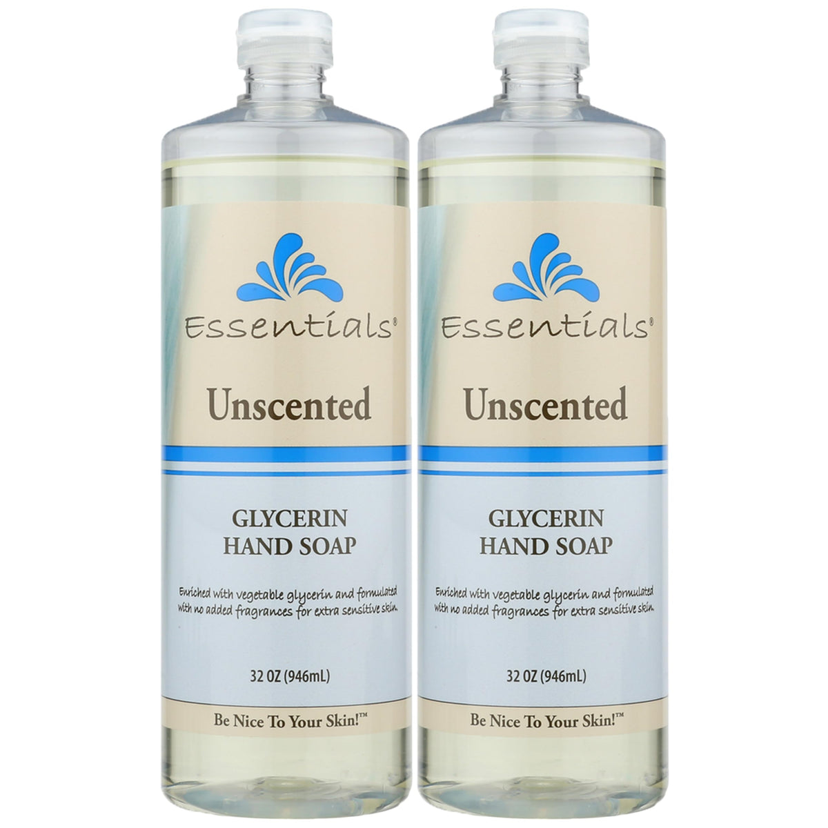 Essentials front packaging showing unscented refill and moisturizing glycerin benefit