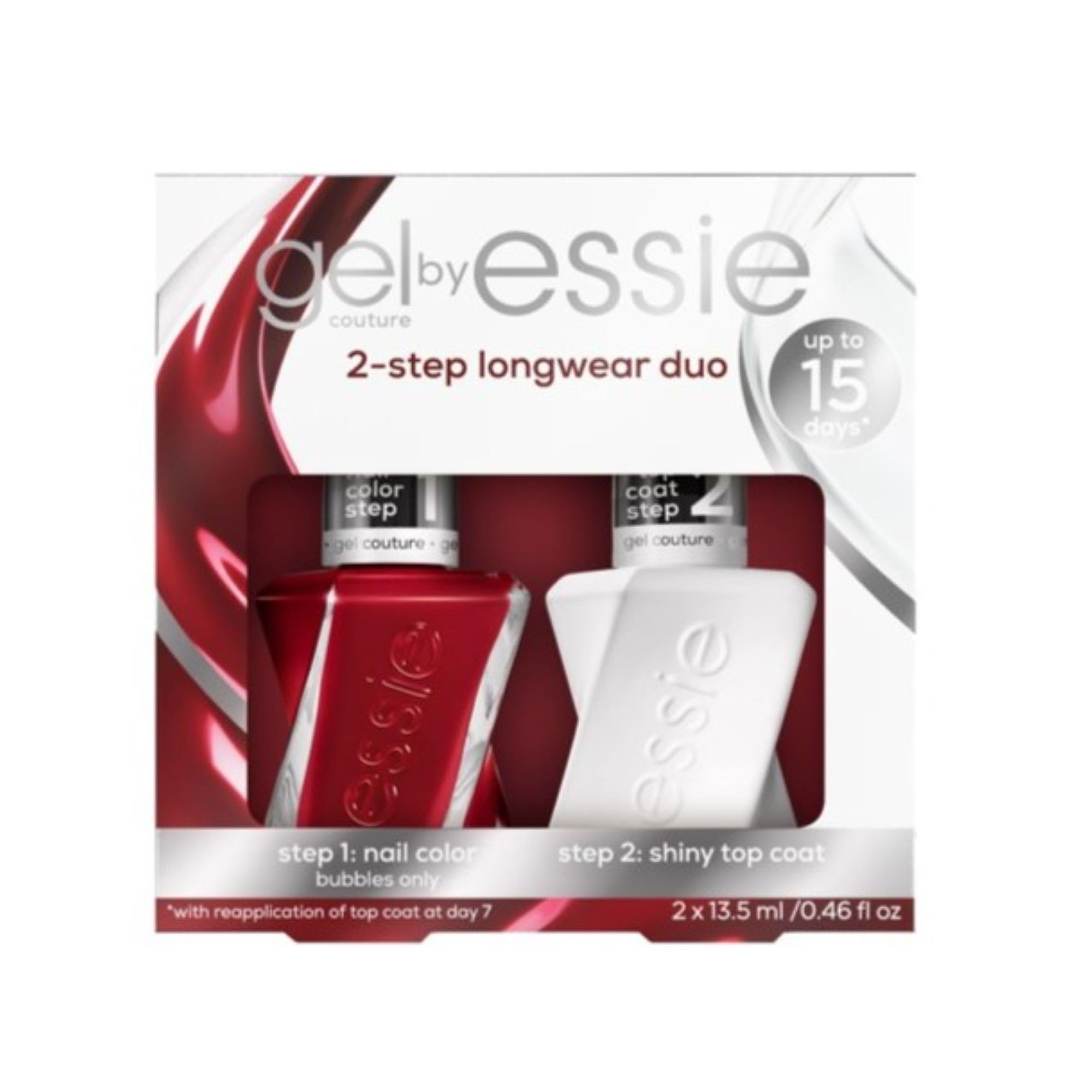 essie front packaging showing kit and bold burgundy polish, professional finish