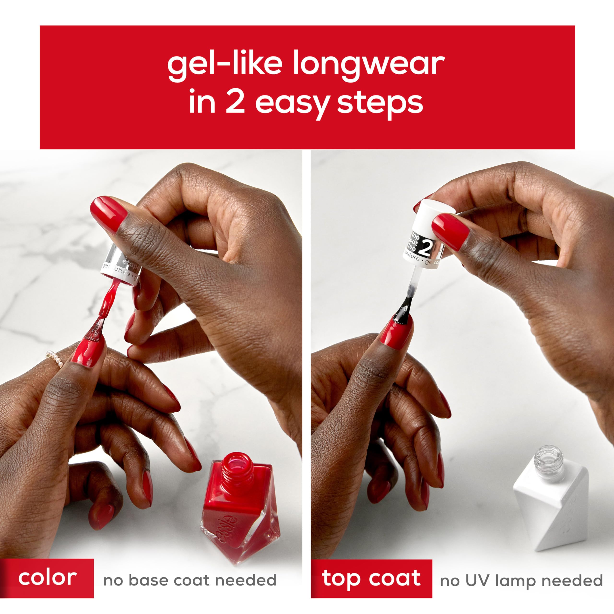 essie glossy finished nail close-up demonstrating chip resistance