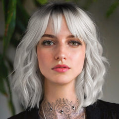 EssionTech front view ombre silver bob showing natural silhouette and instant style