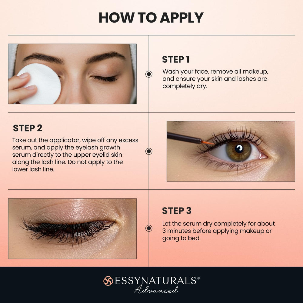 Essynaturals Advanced applying serum to upper lash line for fuller lashes