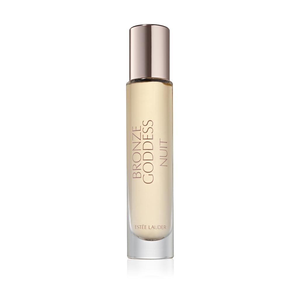 Estée Lauder Bronze Goddess Nuit front packaging showing travel bottle and branding benefits