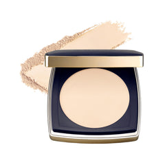Estée Lauder compact front view showing sleek packaging and luxury finish benefit: portable elegance