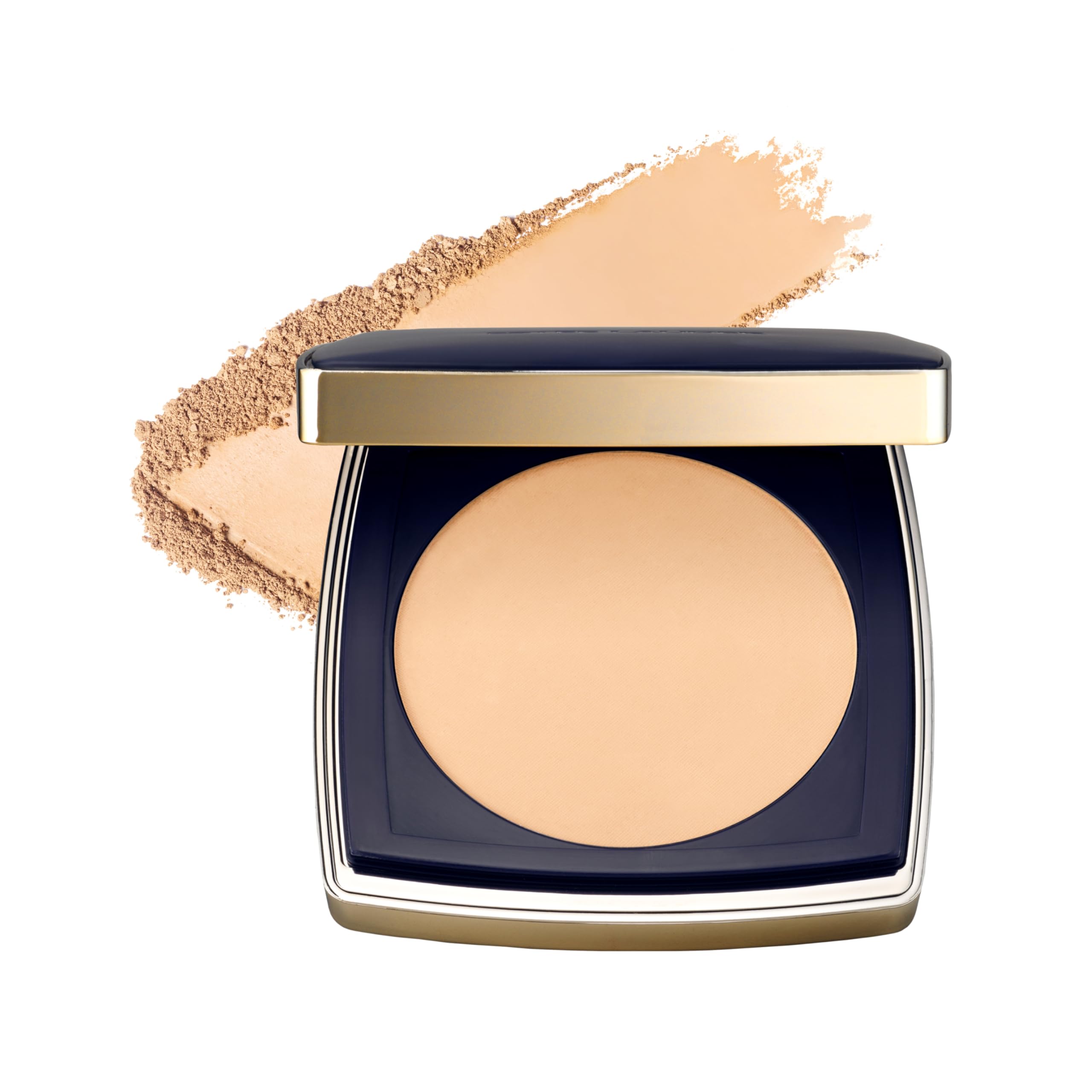 Estée Lauder compact front view showing sleek packaging and lasting matte finish benefit