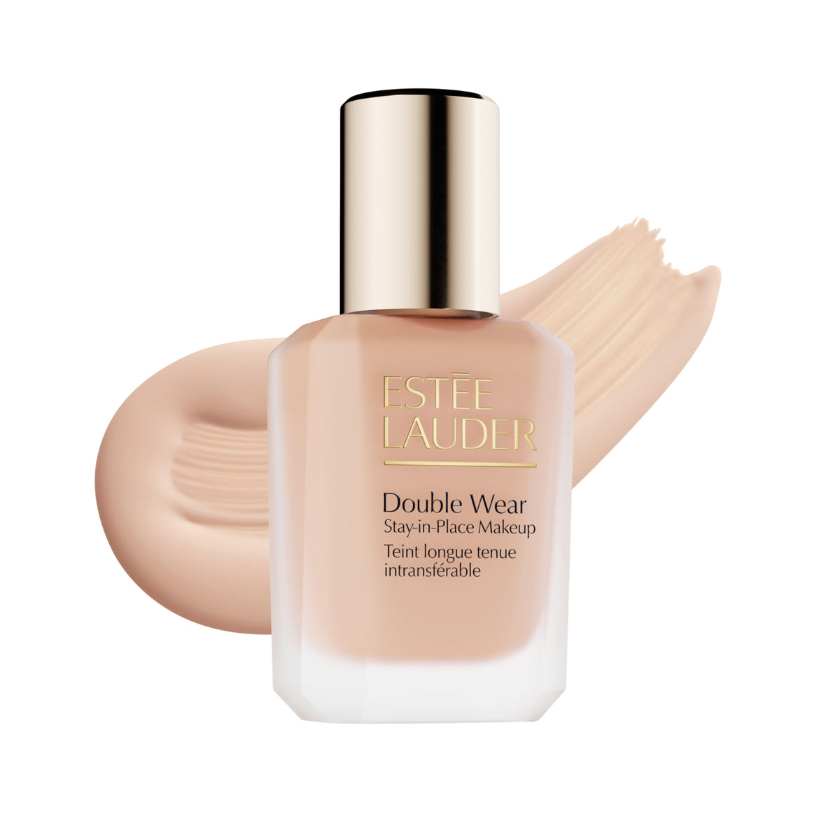 Estée Lauder bottle front view showing sleek packaging and lasting coverage benefit