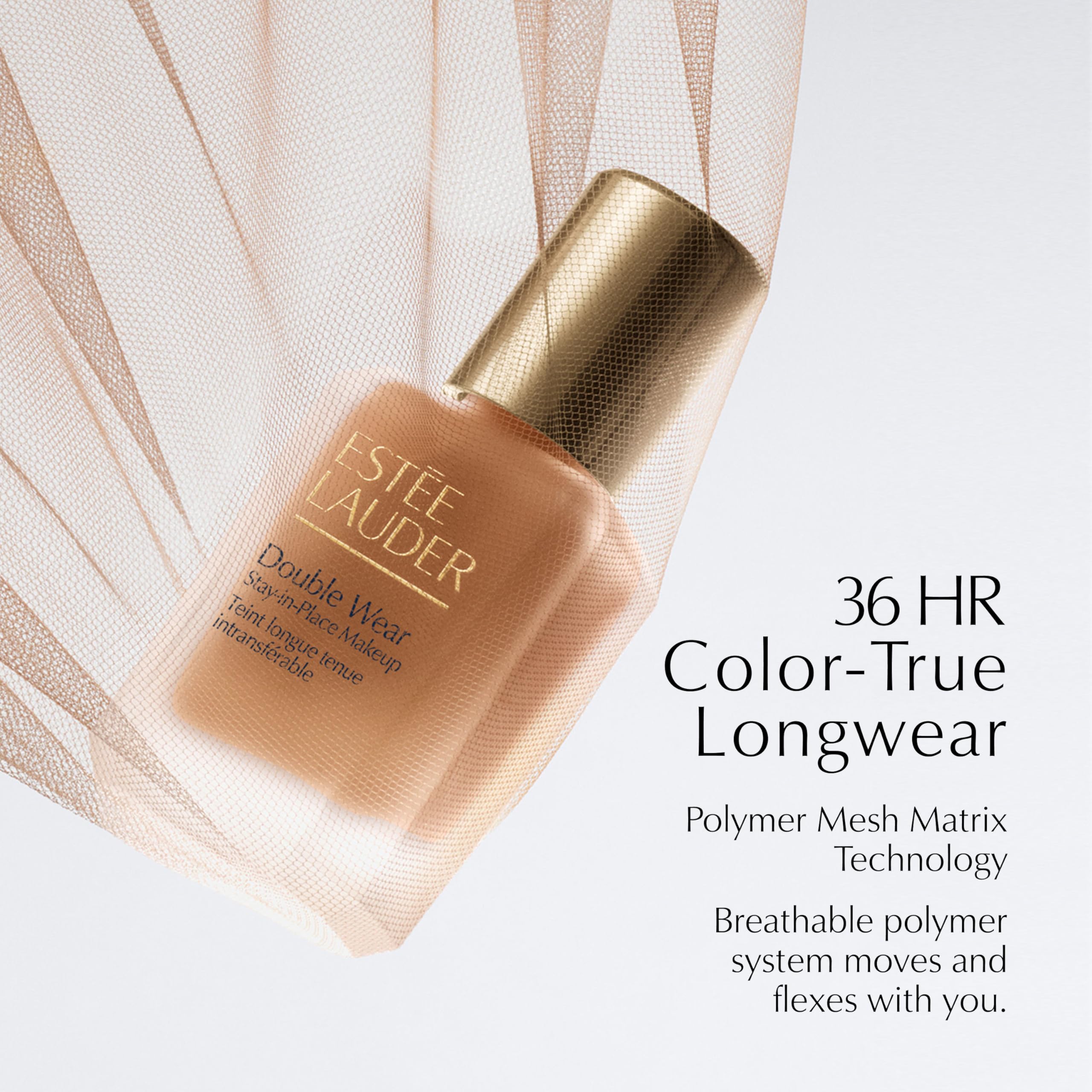 Estée Lauder bottle in morning routine scene showing longwear performance benefit