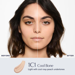 Estée Lauder foundation dispensed from pump demonstrating easy controlled application