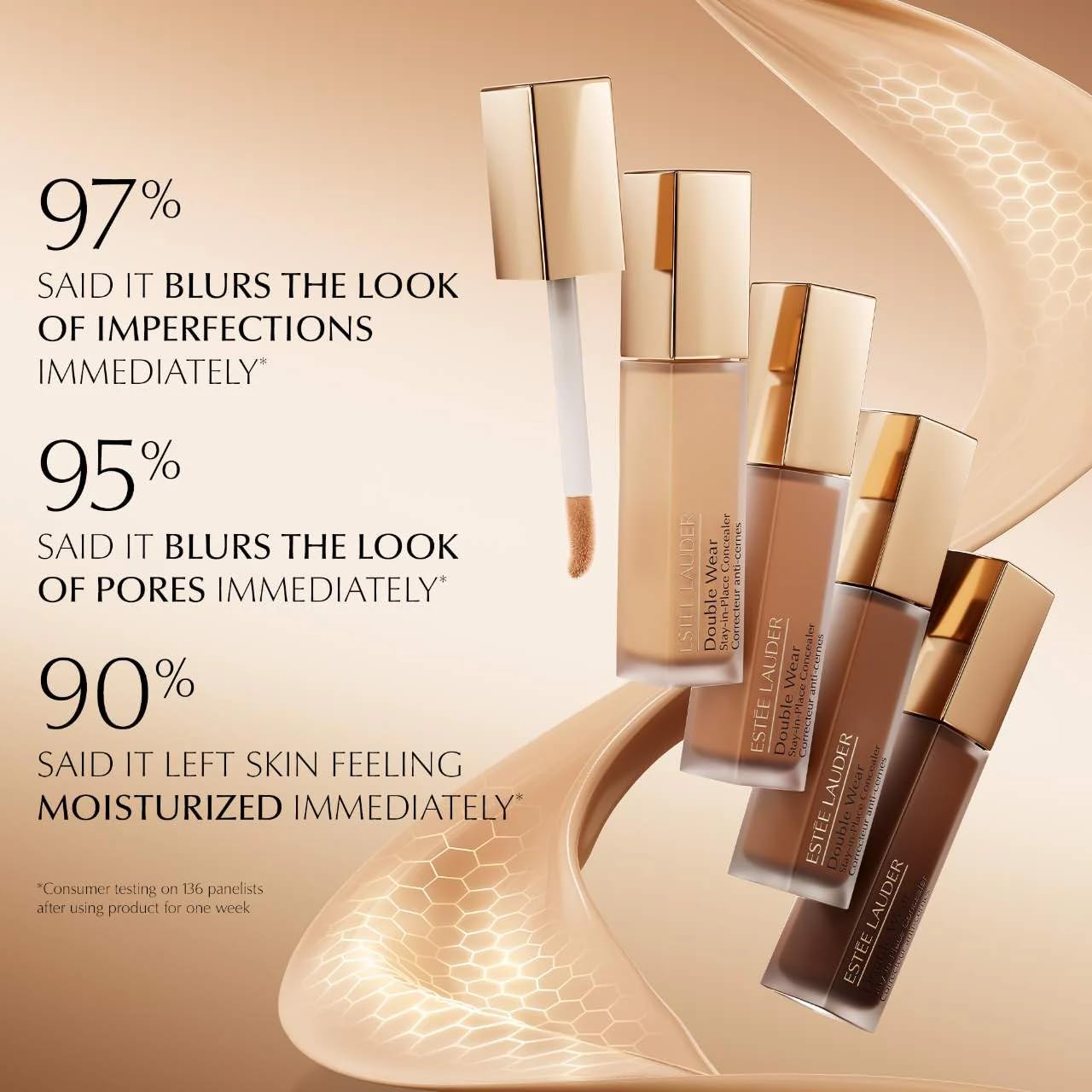 Estée Lauder spot conceal on cheek, conceals blemishes and blurs imperfections