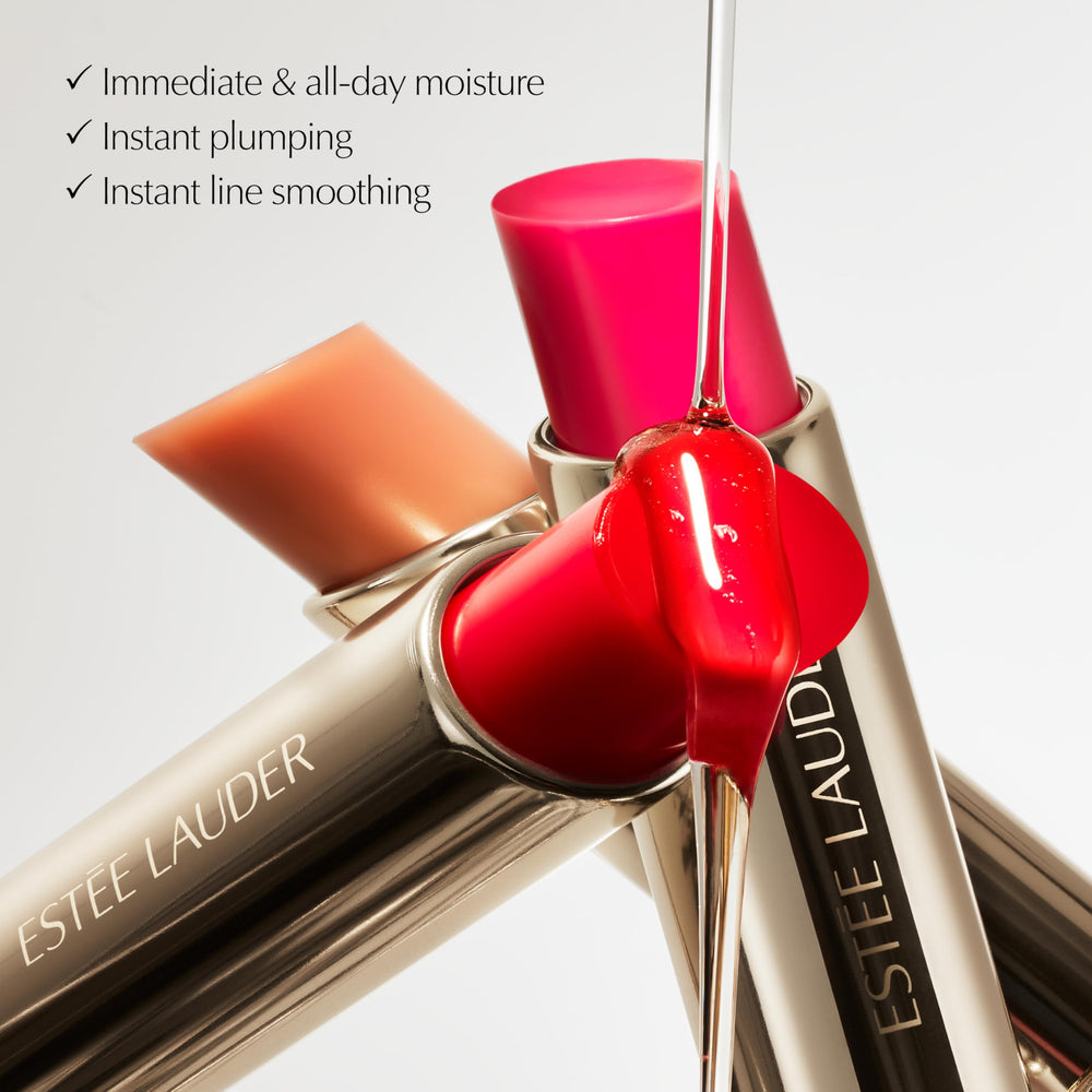 Estée Lauder open twist-up mechanism view revealing balm shape and easy, no-mess application advantage