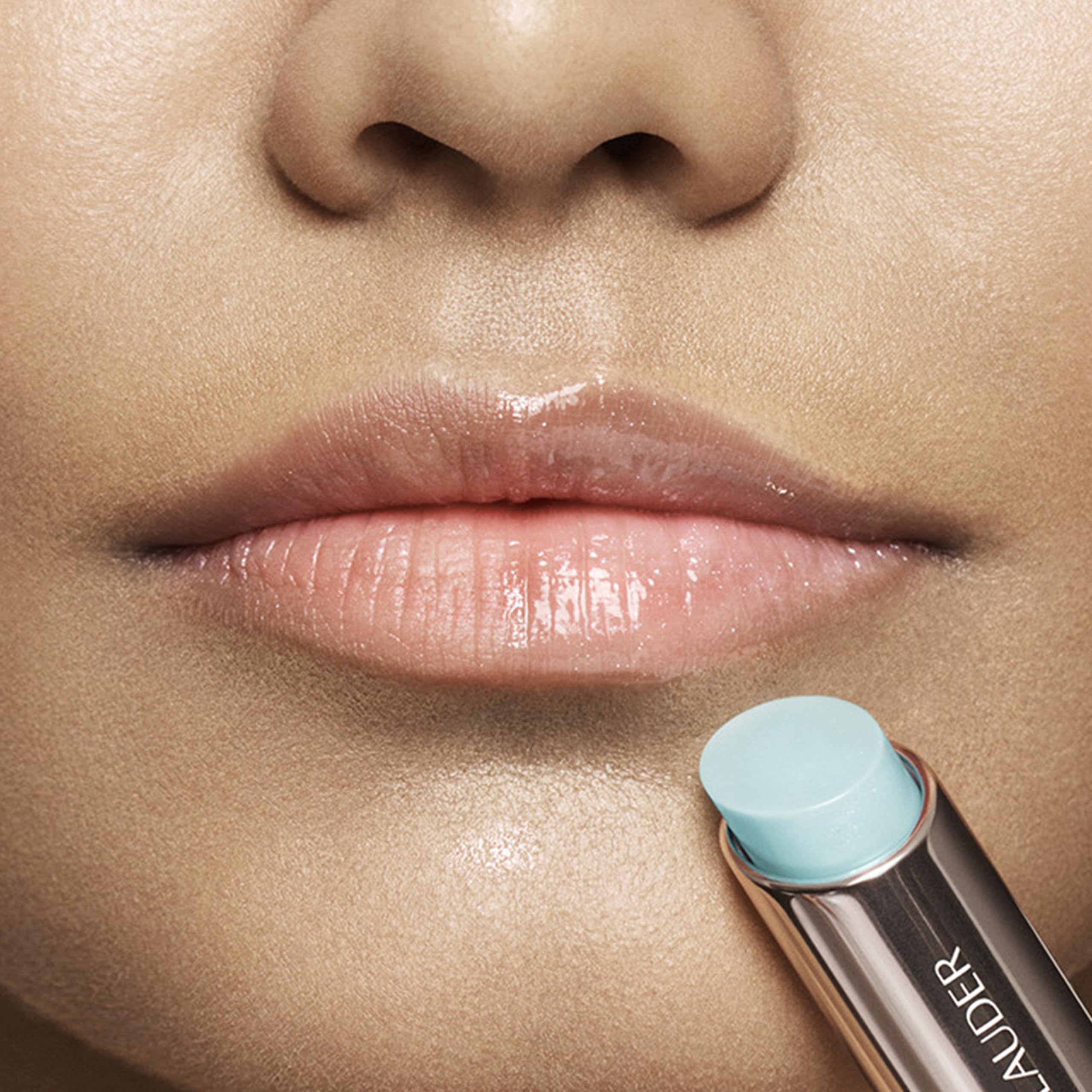 Estée Lauder close-up of balm texture demonstrating glossy, non-sticky sheen and smooth application benefit