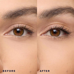 Estée Lauder mascara applied on lashes showing dramatic length benefit