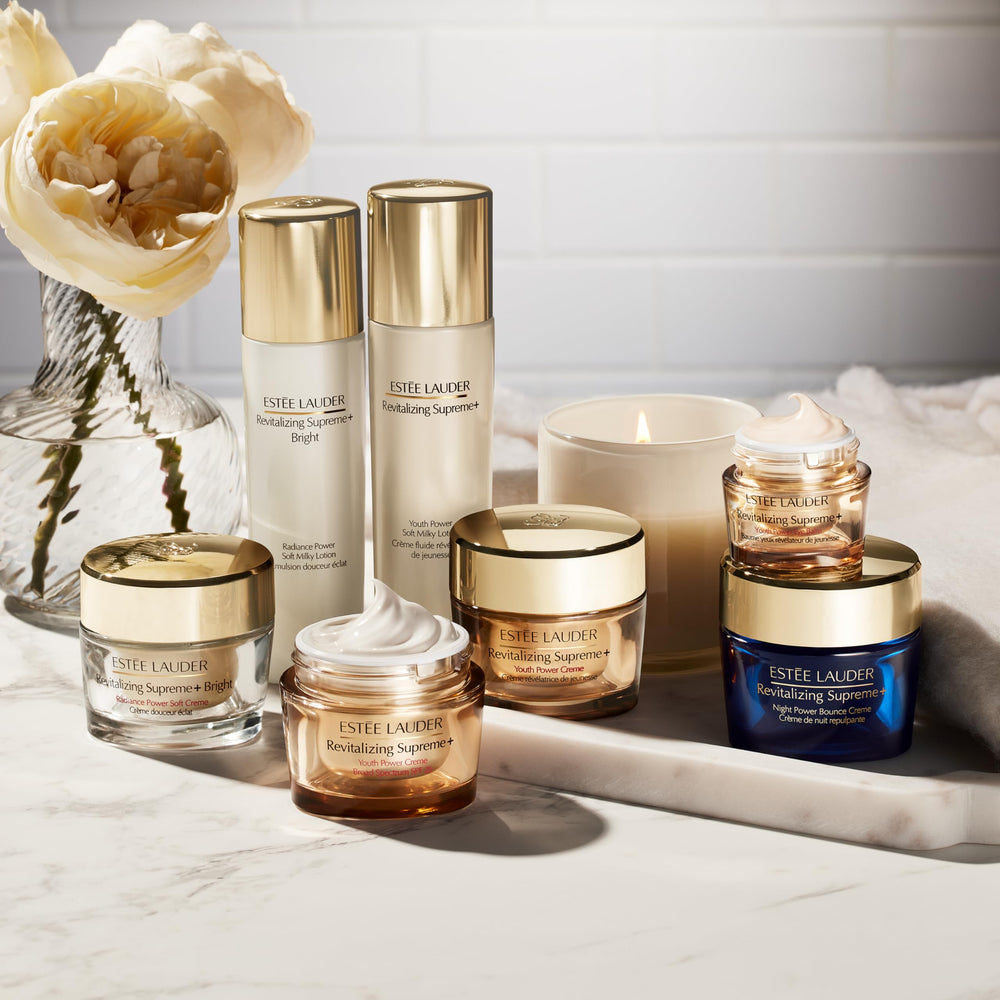 Estée Lauder cream on vanity as part of nighttime routine for restorative effects