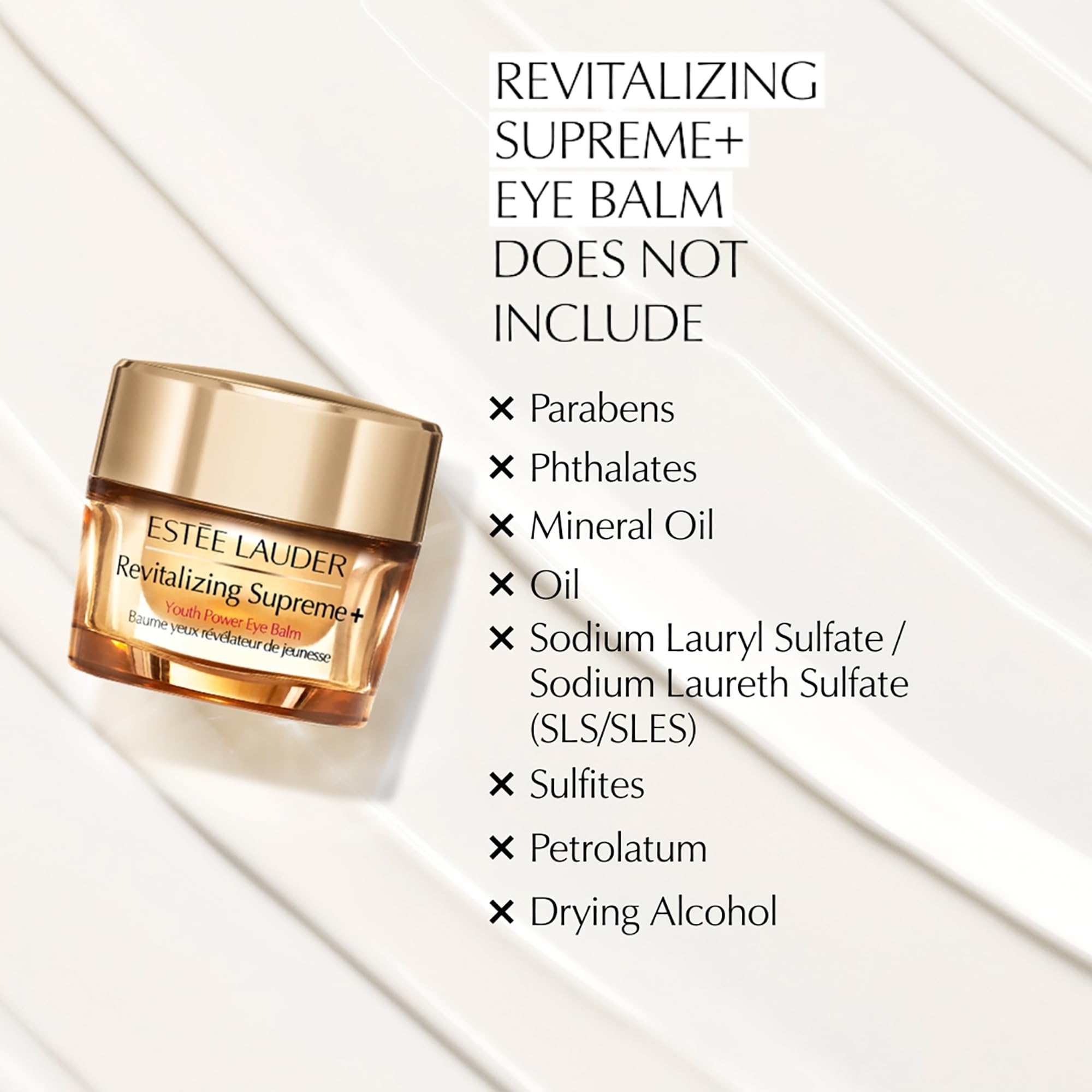 Estée Lauder label close-up highlighting ingredients and clean formulation benefit