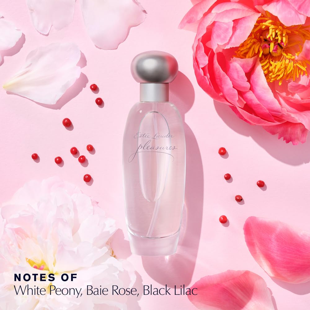 Estée Lauder Pleasures cap and label close-up emphasizing brand detail and lasting quality