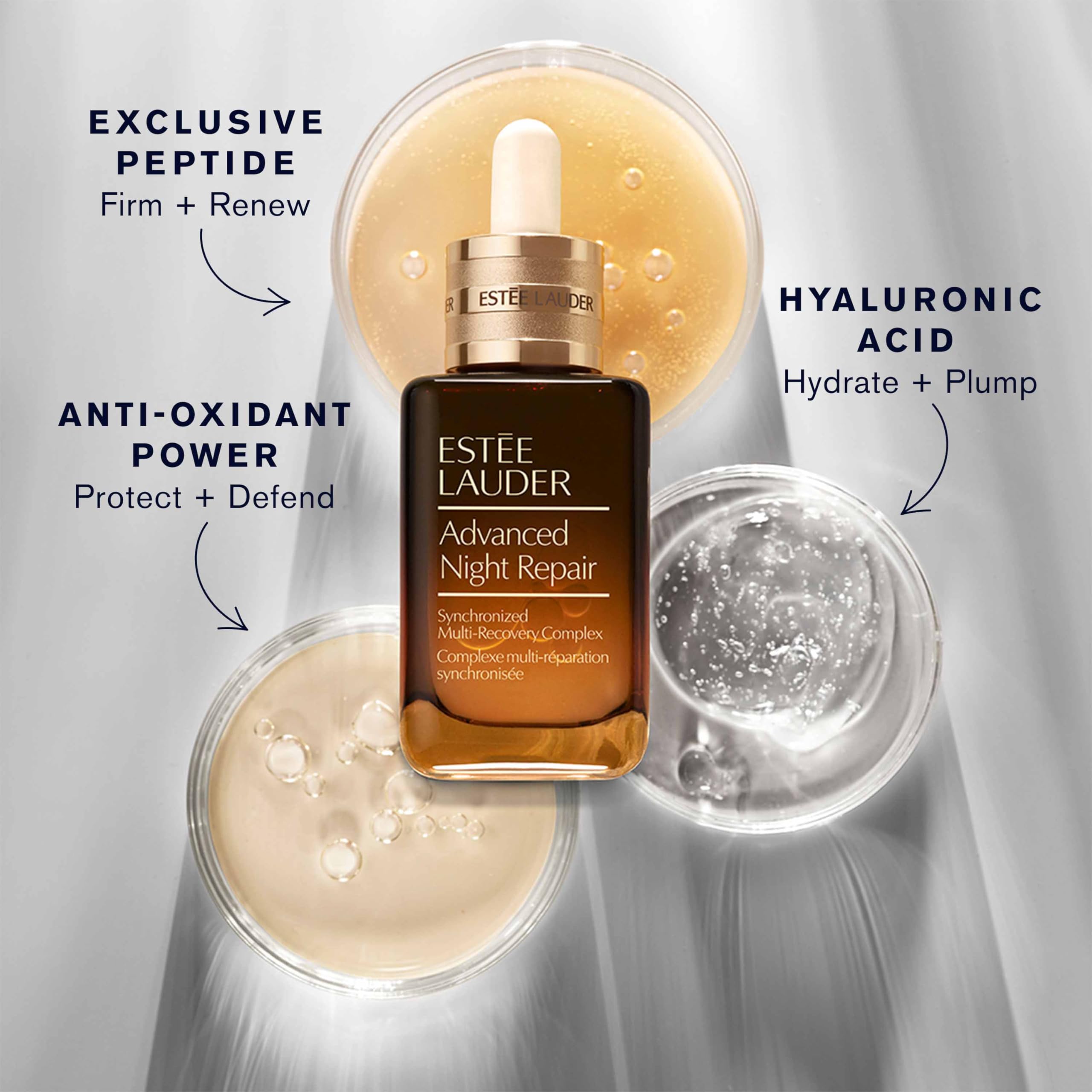 Estée Lauder serum drop on skin demonstrating quick absorption benefit