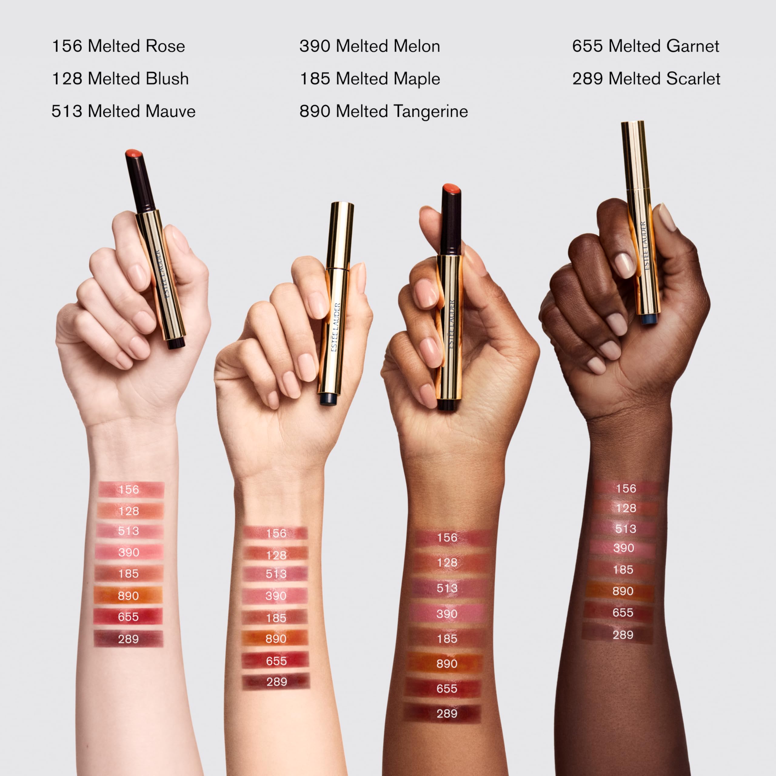 Estée Lauder glosstick next to common items for scale showing travel-friendly size benefit
