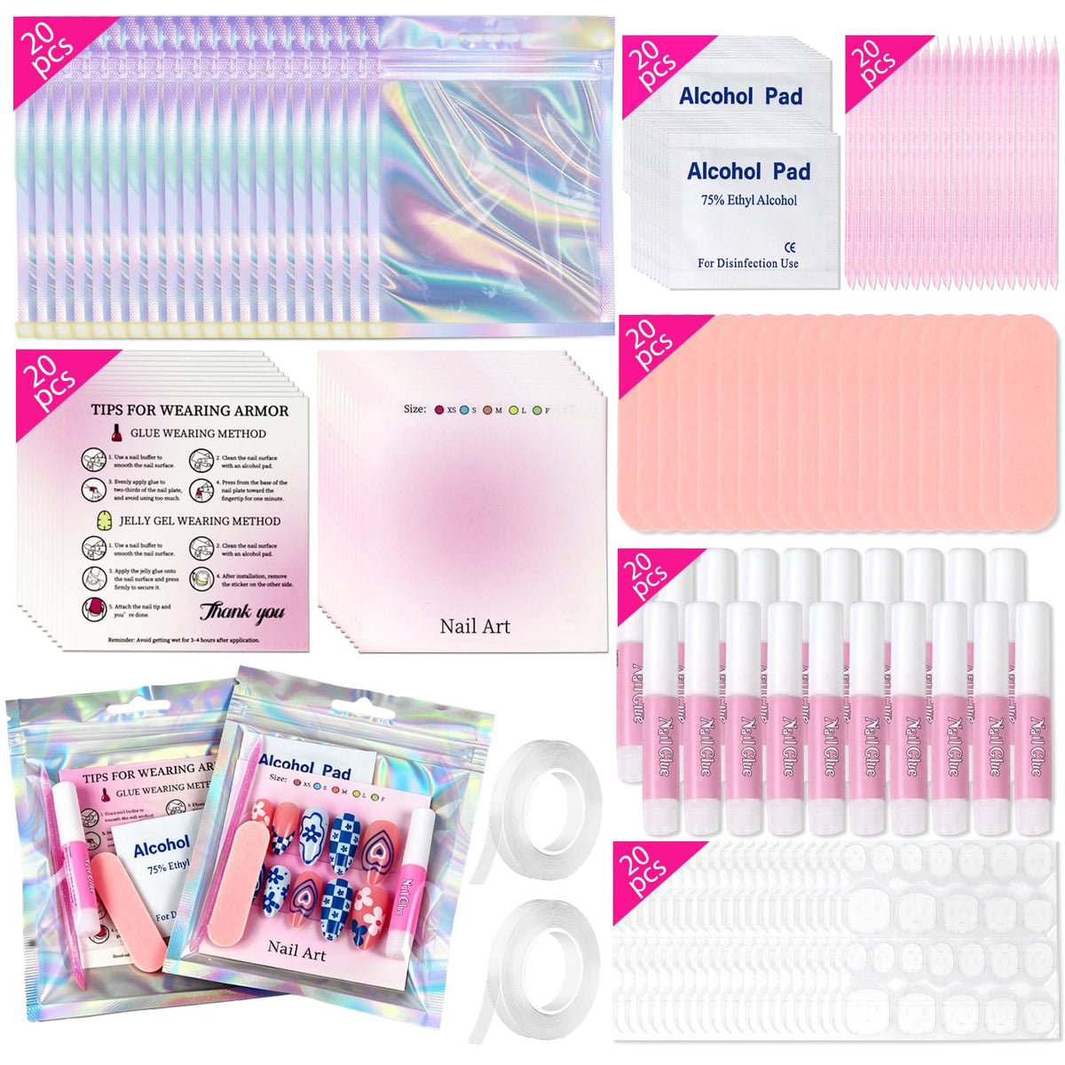 ESUOHYM holographic front packaging showing nail sets and retail-ready presentation benefit