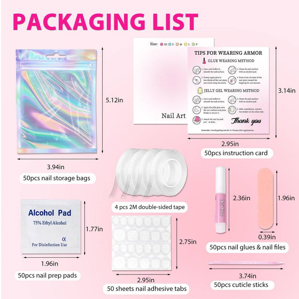 ESUOHYM instruction card with size-sorting back for quick correct nail sizing