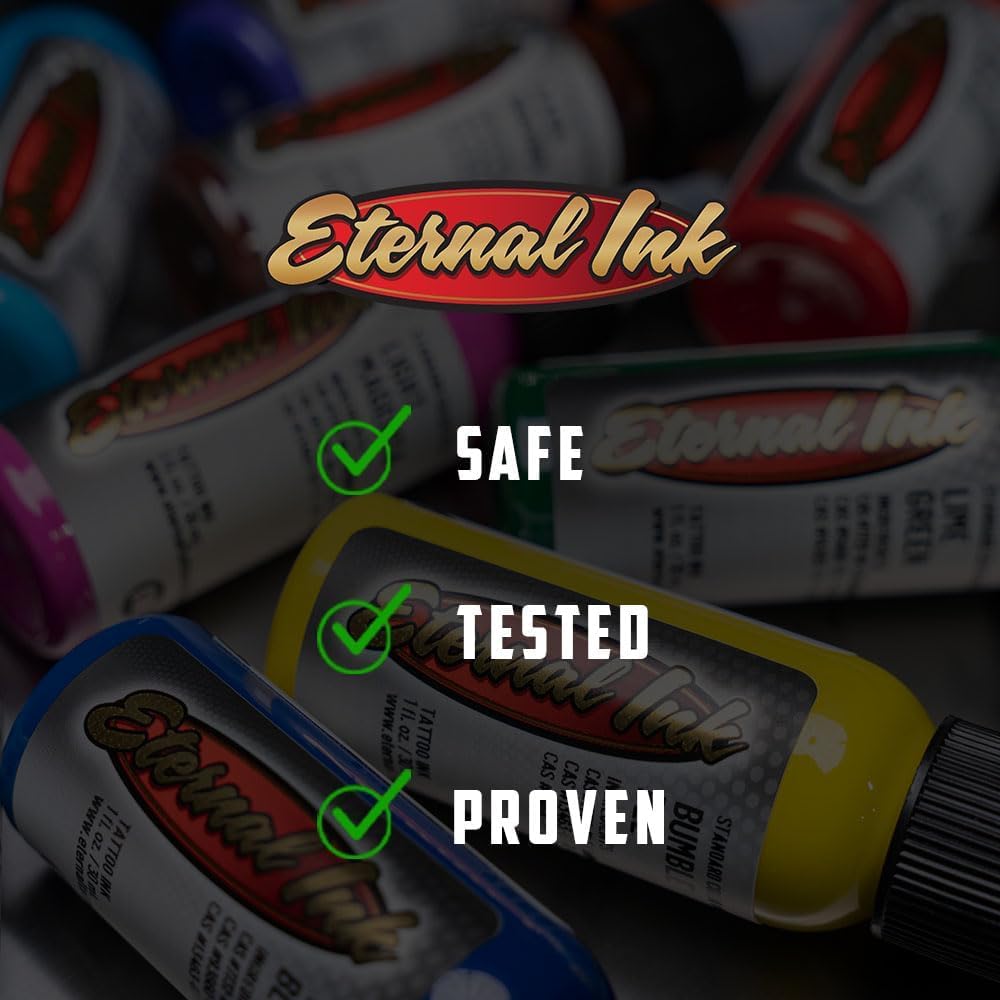 Eternal Ink pitch black on studio shelf showing professional storage and readiness