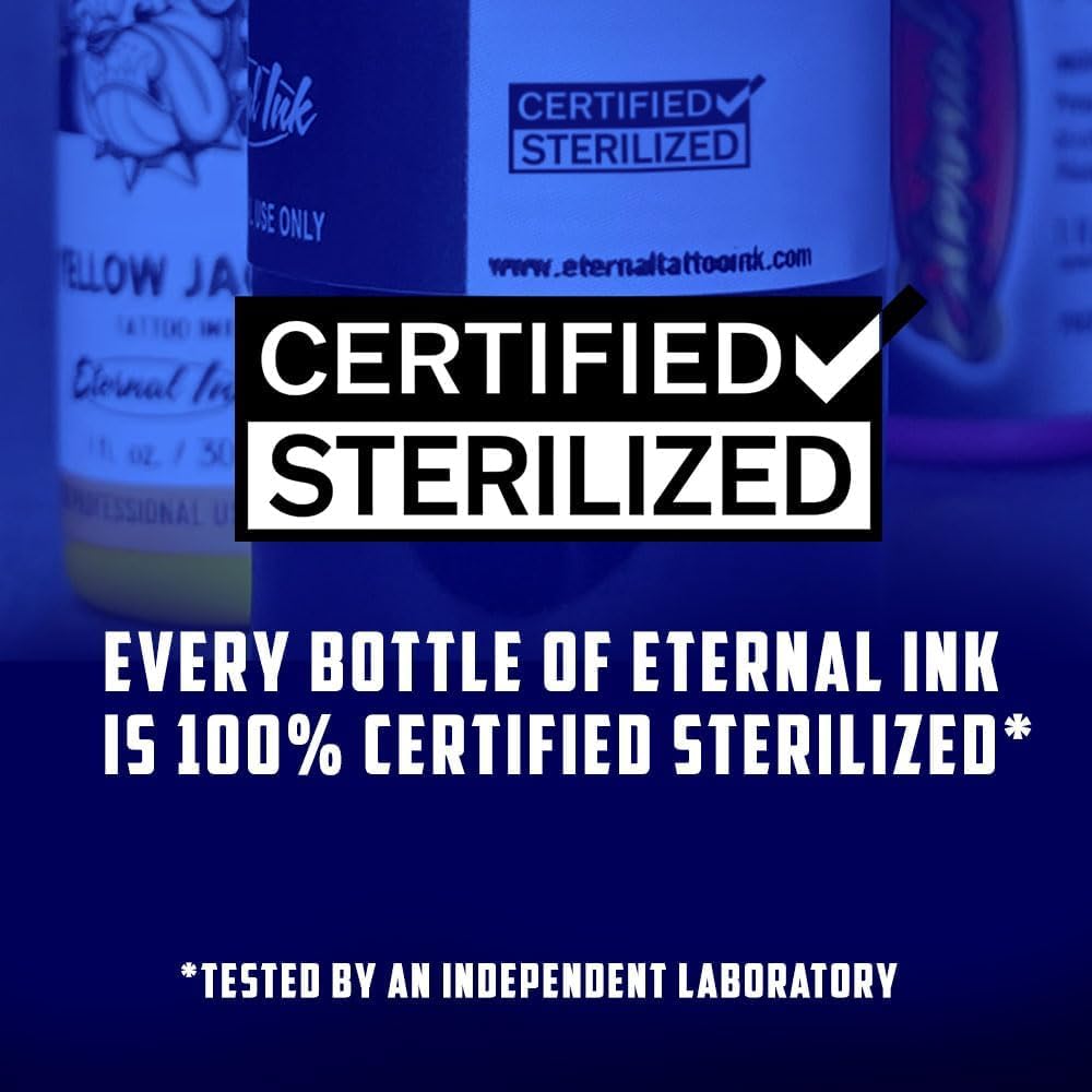 Eternal Ink pitch black bottle beside a ruler showing compact 1 oz size