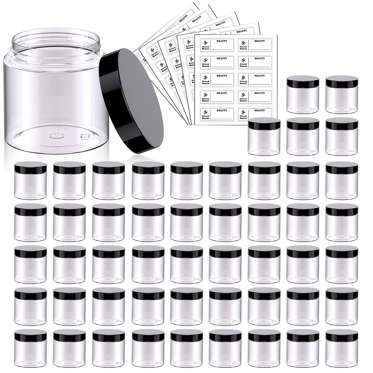 Eternal Moment front view of 50-pack clear jars showing organized storage benefit